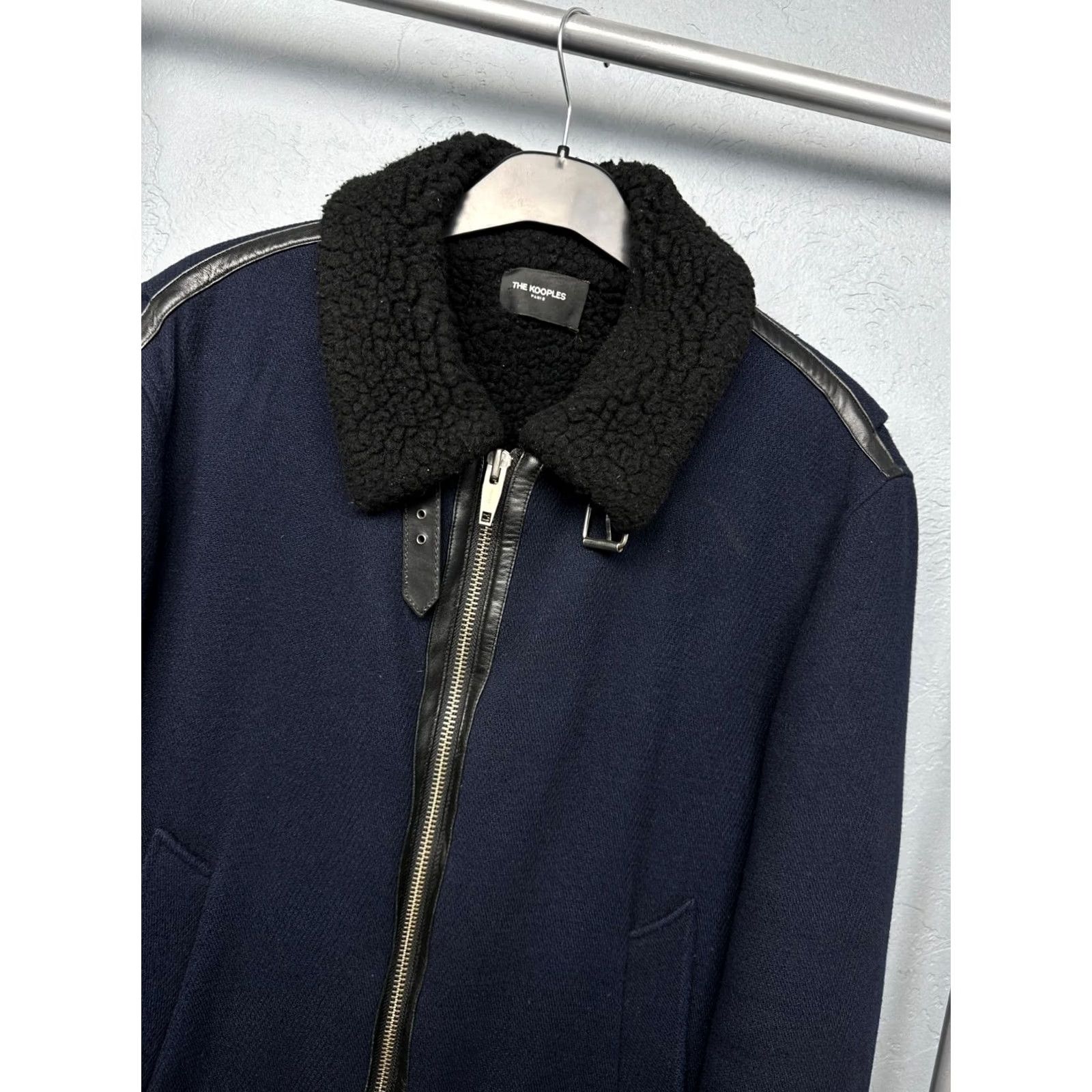 The Kooples The Kooples Navy Wool Bomber Jacket Leather Trim Fur Collar Jacket L Mens Size US L / EU 52-54 / 3 - 2 Thumbnail