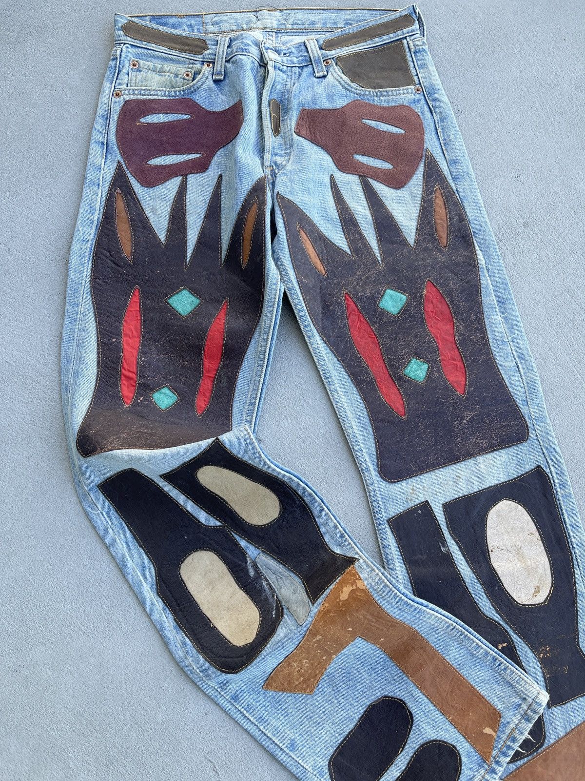 Handmade Crazy 00s Levi's Japan 501 Handmade Leather Patch Denim Size US 30 / EU 46 - 3 Thumbnail