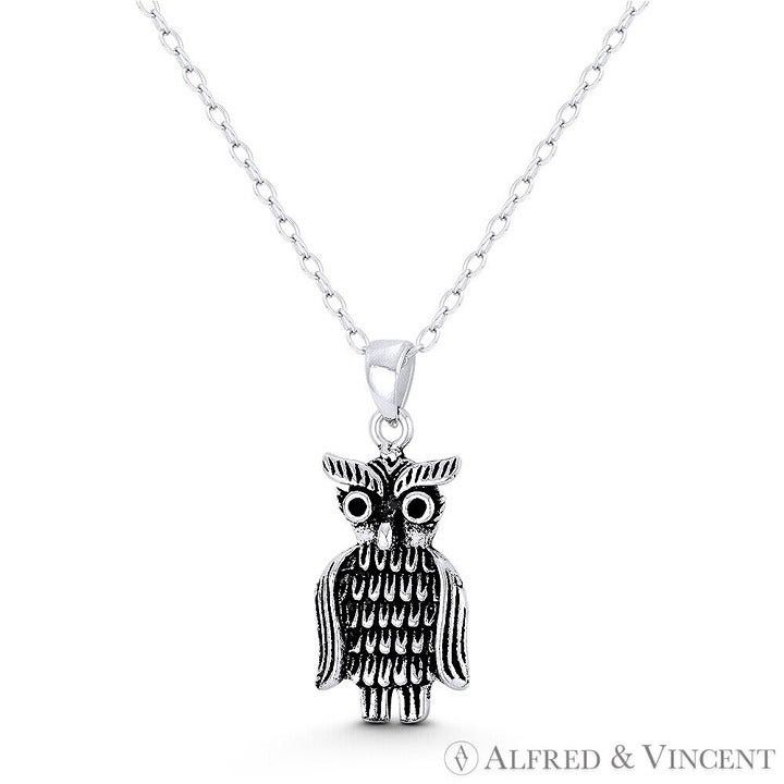 Other Perched Owl Bird Animal Charm & Black CZ Crystal Pendant Size ONE SIZE - 1 Preview