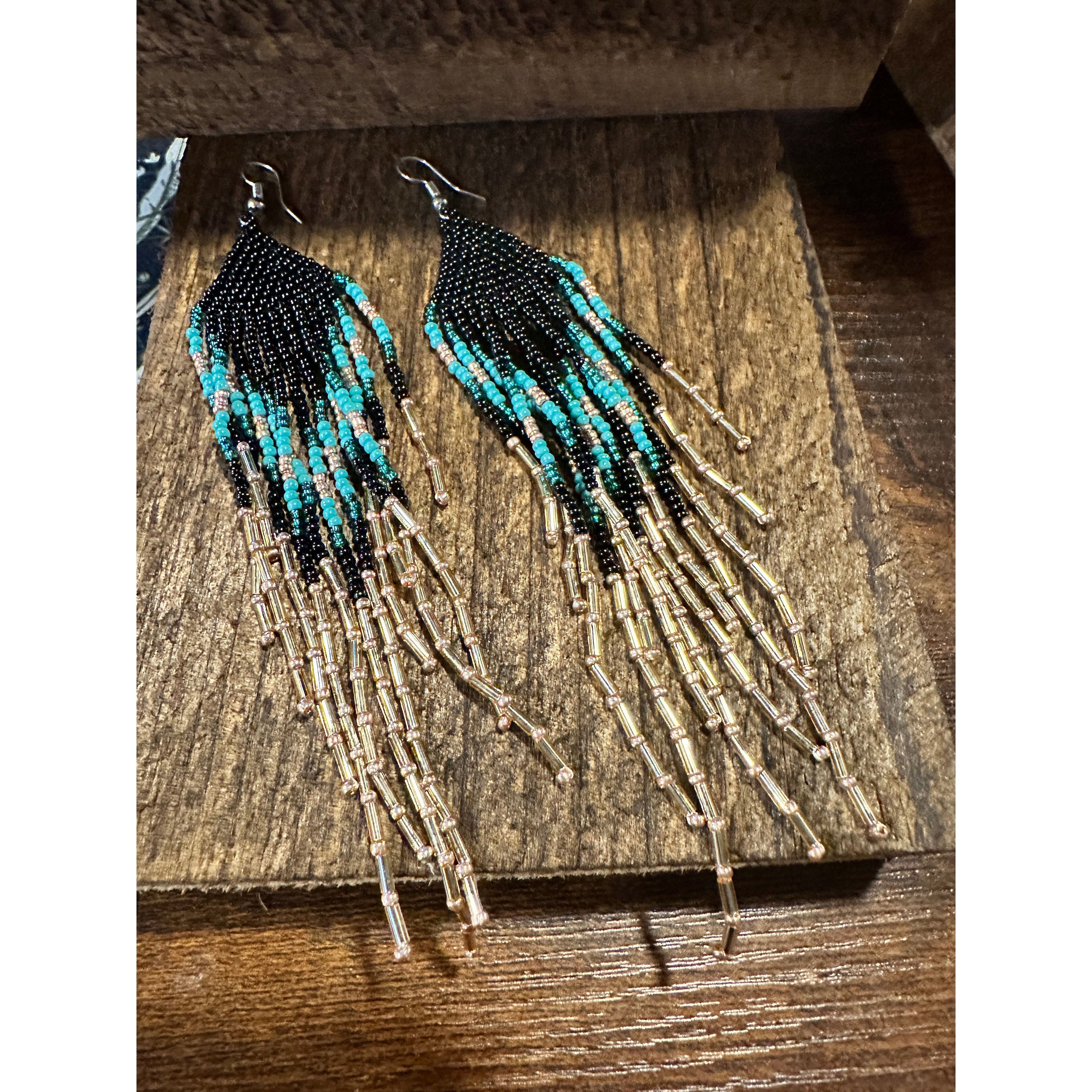 Other Bohemian Navajo Seed Bead Dangle Earrings with Black and Tur Size ONE SIZE - 8 Thumbnail