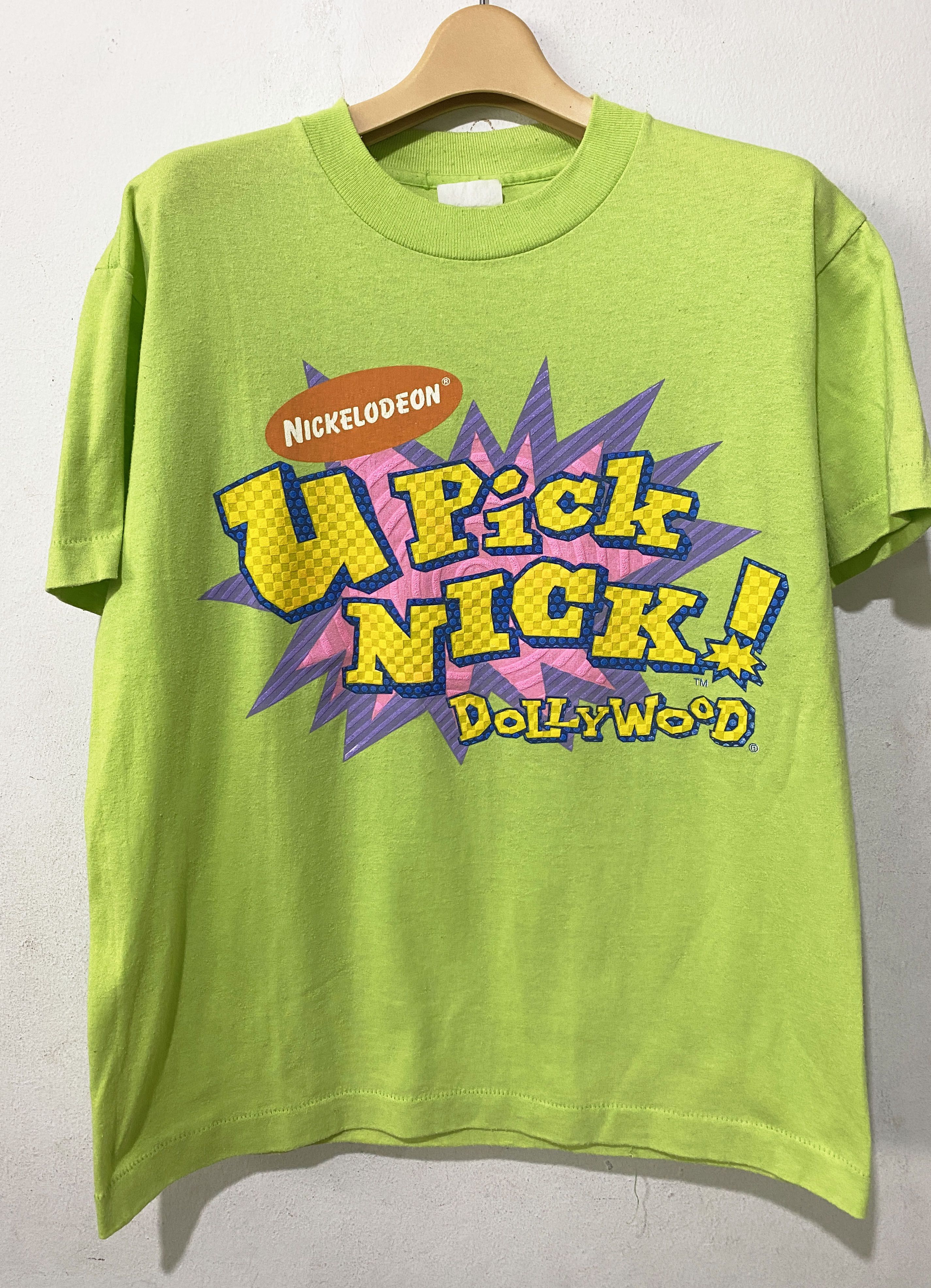 Nickelodeon U Pick Nick! Vintage 1996 Neon Green Kids Tee store Shirt Youth Size Large