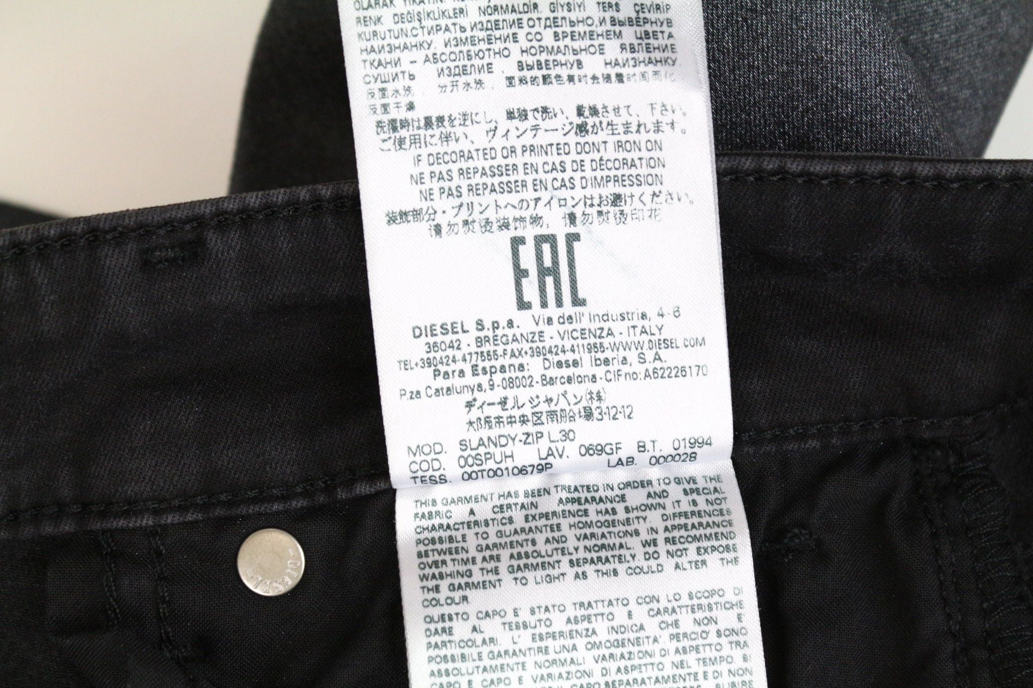 Diesel SLANDY-ZIP 069GF W25/L30 Grey Coated Jeans 71651 Size 25" / US 0 / IT 36 - 10 Thumbnail