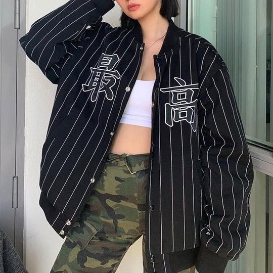Supreme Supreme Pinstripe Varsity Jacket Black SS19 Size US XL / EU 56 / 4 - 10 Thumbnail