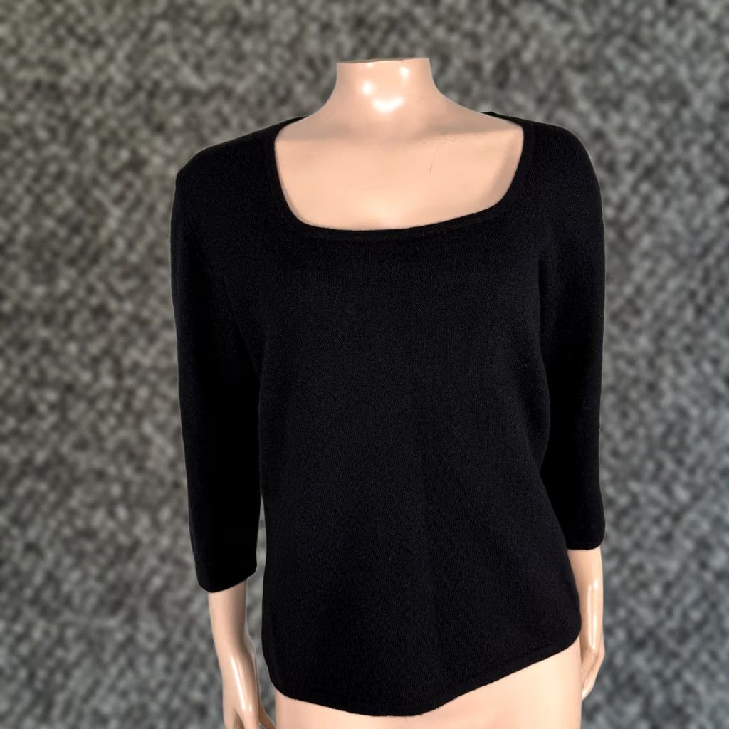 Vintage VINTAGE Mendocino Women's Sweater L 100% Cashmere 3/4 Sleeve Scoop neck Black Knit Pullover Casual Mens? Women? 40 Bust Size L / US 10 / IT 46 - 1 Thumbnail