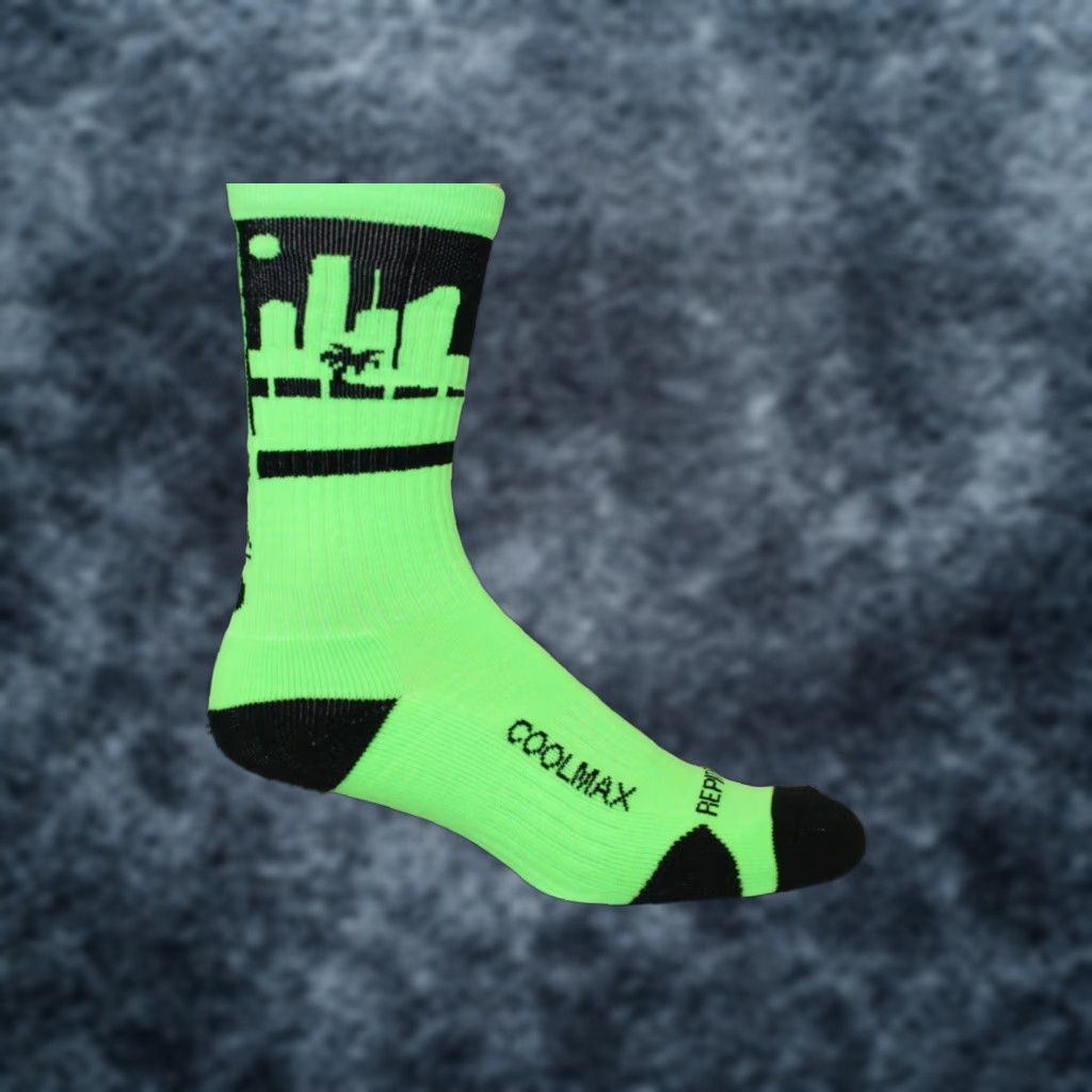 Vintage Rep It City Miami Socks Mens L/XL Lime Green Black CoolMax Basketball State Size ONE SIZE - 1 Thumbnail