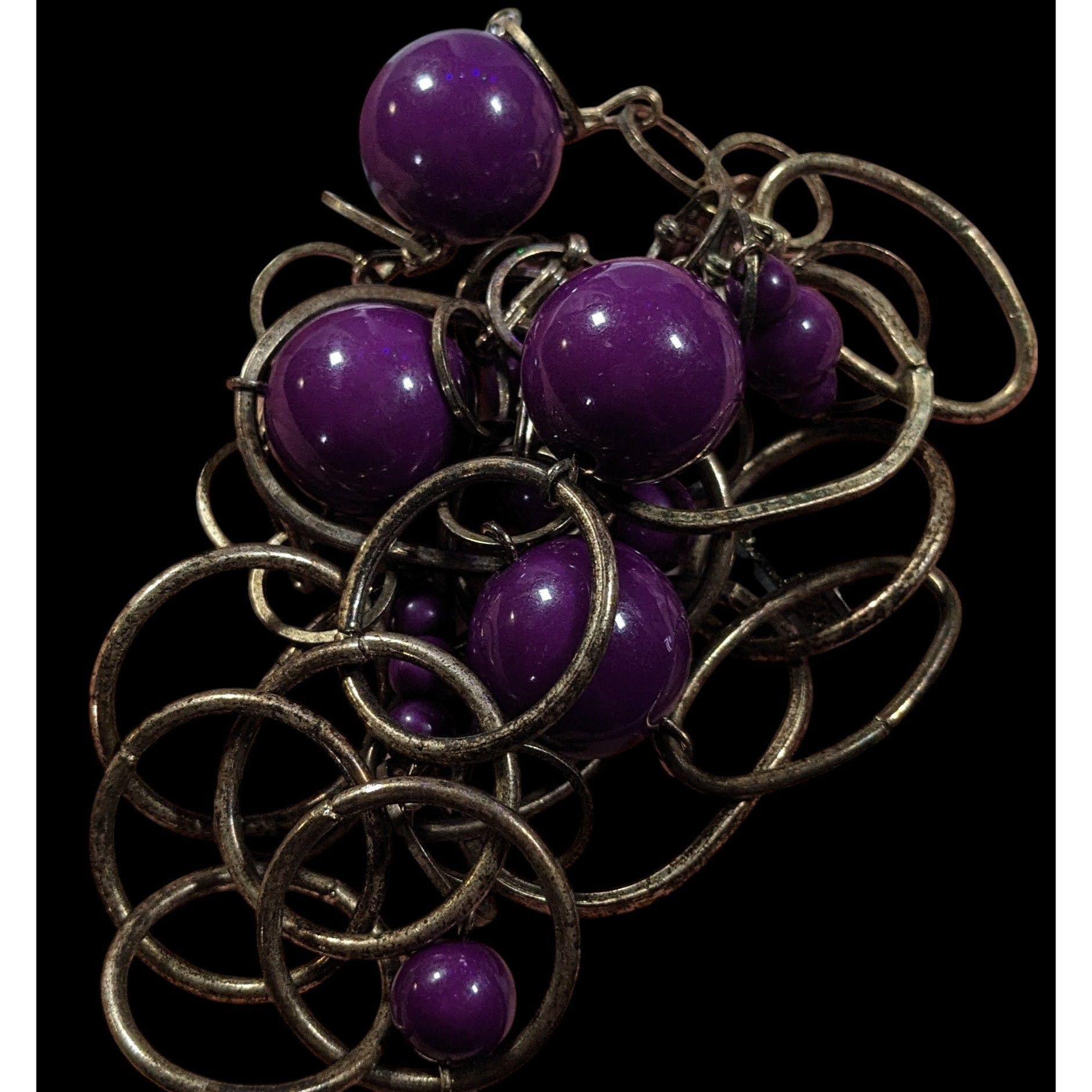 Other Chunky Silver Tone Chain Necklace With Purple Beads Size ONE SIZE - 4 Thumbnail