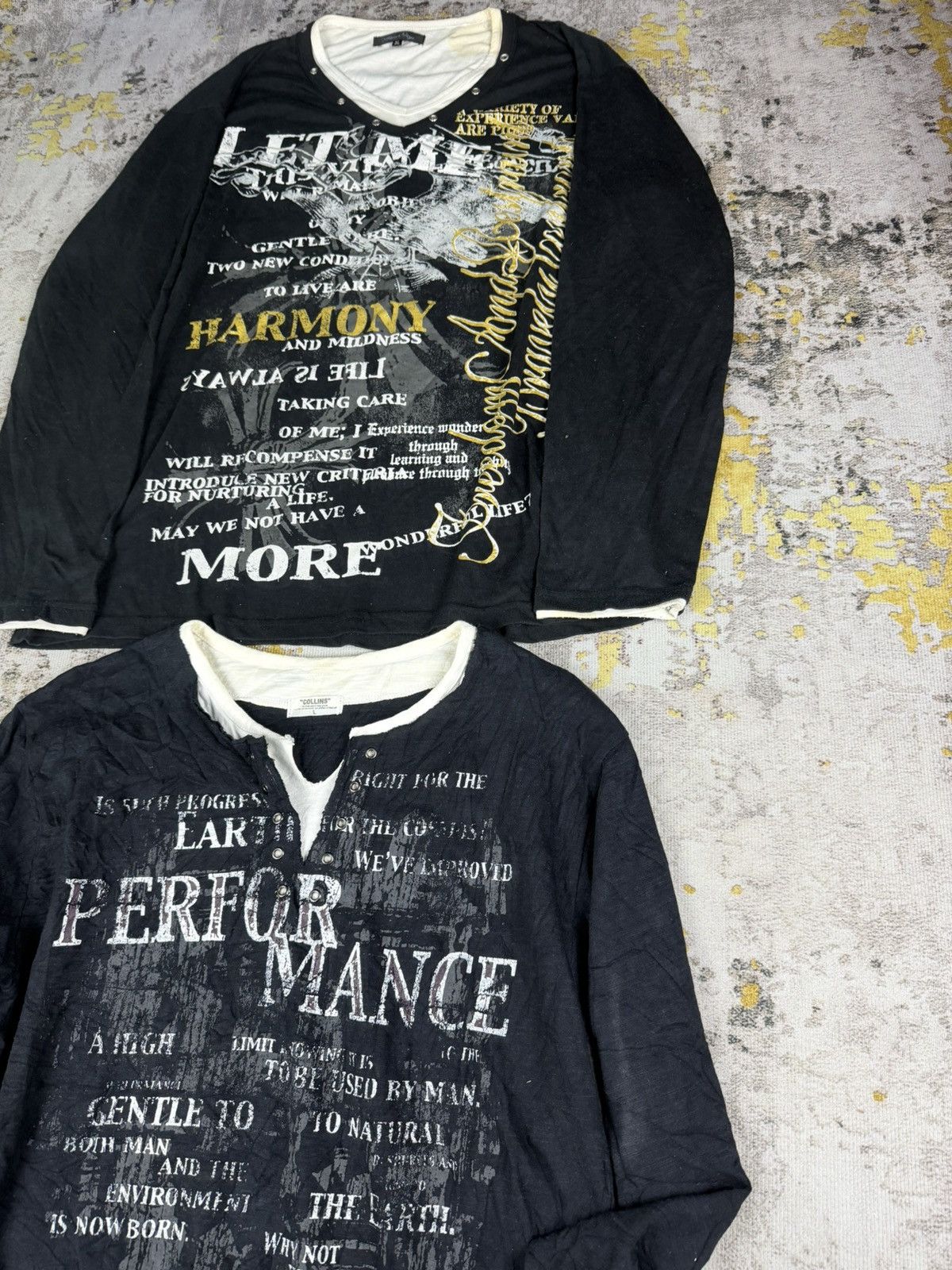 KMRii 2xBundle y2k Double Layer Collins Poem Long Sleeve Size US L / EU 52-54 / 3 - 3 Thumbnail