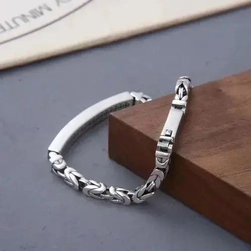 Jewelry × Sterling Silver 5mm Glossy Face Peace Pattern Bracelet Size ONE SIZE - 3 Thumbnail