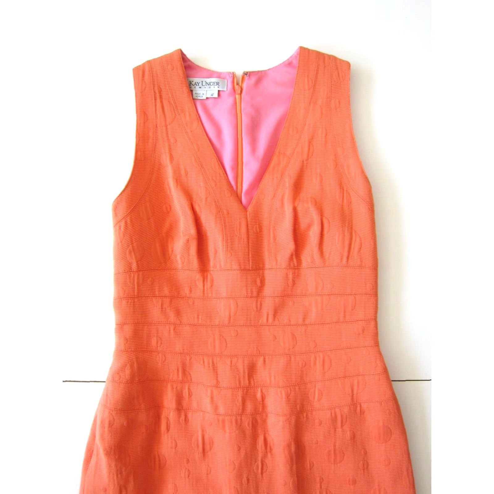Vintage VINTAGE Kay Unger Orange Polka Dot Sleeveless V-Neck Sheath Tunic Dress 4 Ladies Size S / US 4 / IT 40 - 3 Thumbnail