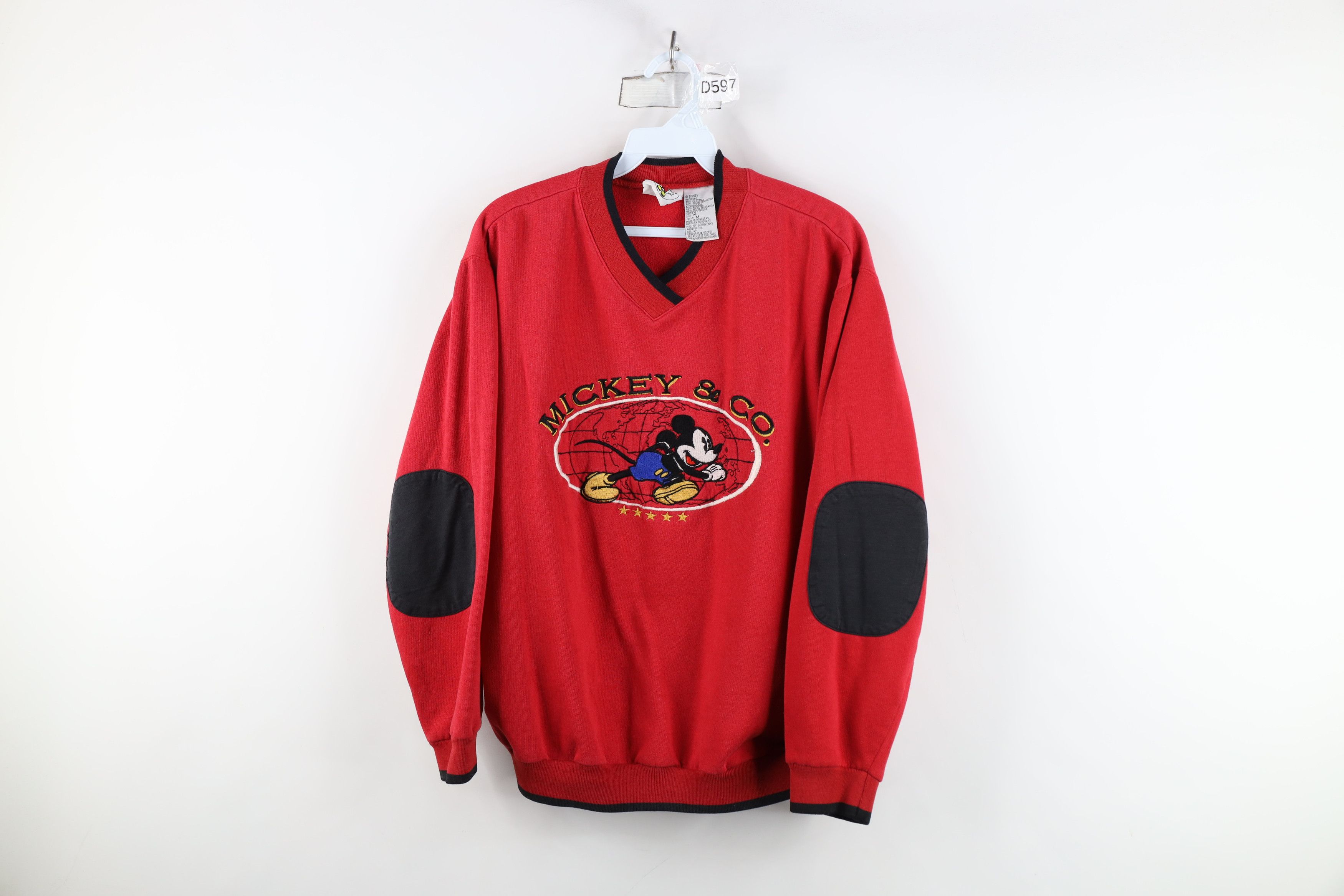 Disney × Vintage Vintage 90s Disney Mickey Mouse Elbow Patch Sweatshirt Red Size M / US 6-8 / IT 42-44 - 1 Thumbnail
