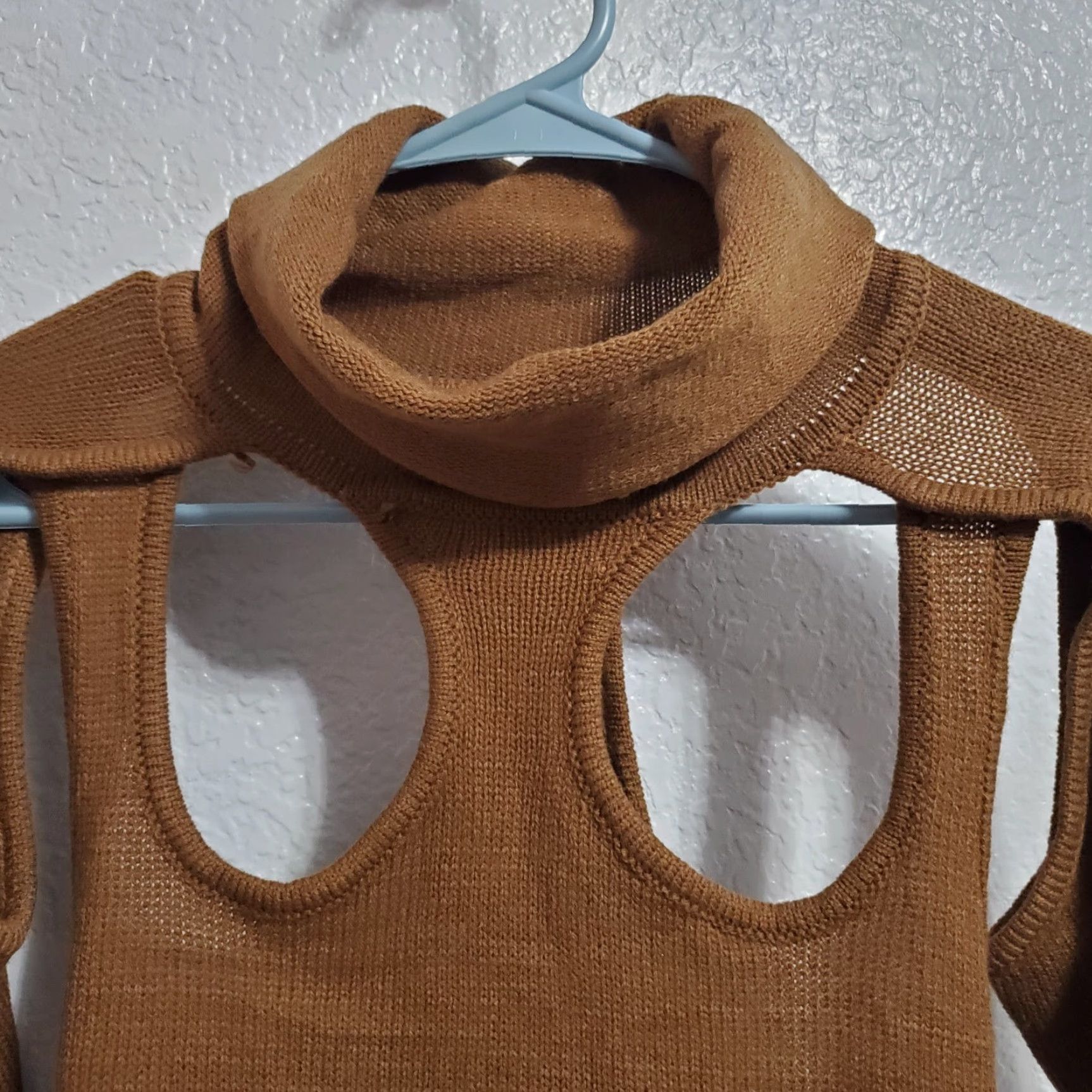 Dolls Kill Dolls Kill Darker Wavs Sweater L Brown Knit Cutout Crop Turtleneck Necklace Punk Shirt Womens Knit Pullover 90s Gothic Distressed Raglan Long Sleeve Size L / US 10 / IT 46 - 5 Thumbnail