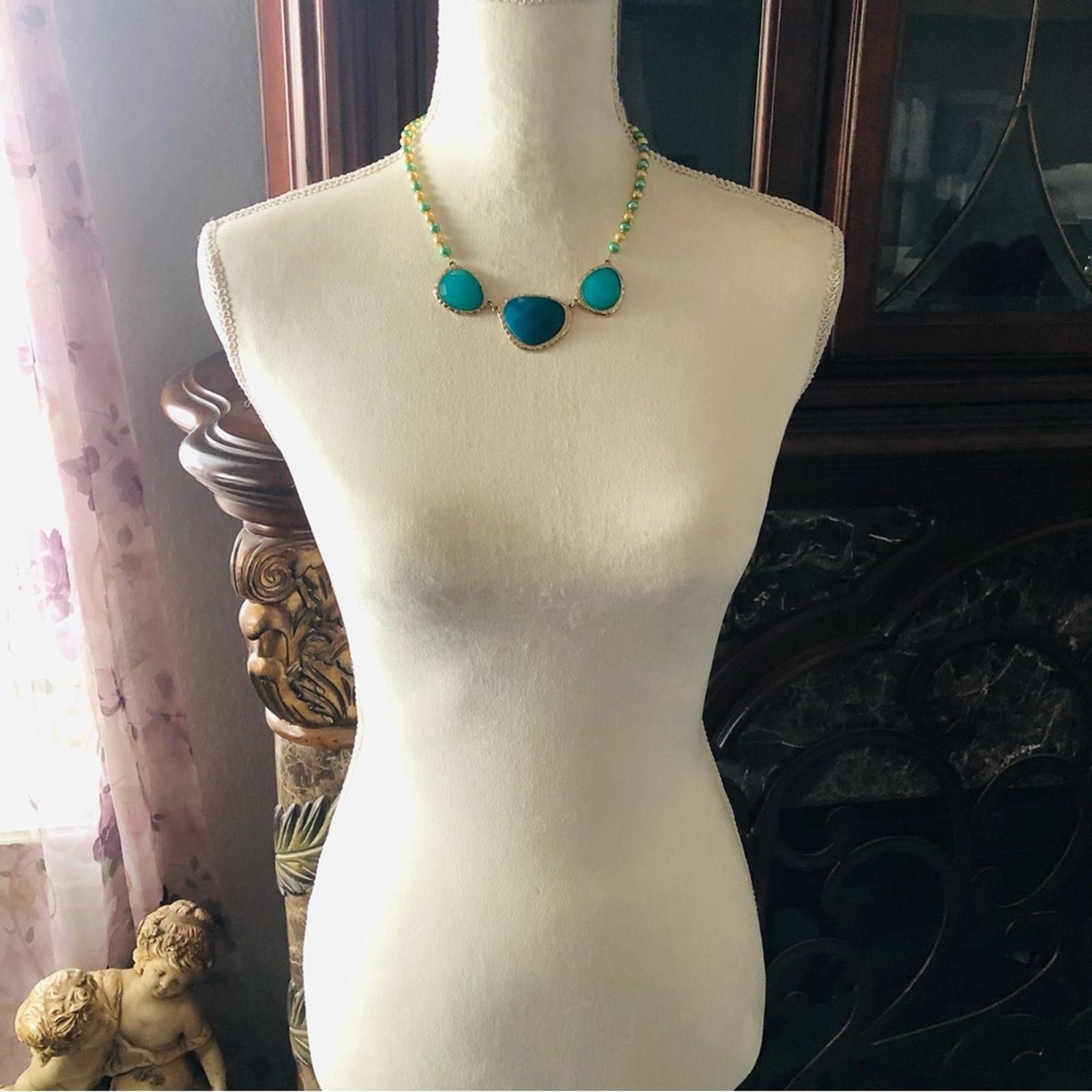 Handmade Handcrafted repurpose teal green dome glass Pearl necklace Size ONE SIZE - 6 Thumbnail