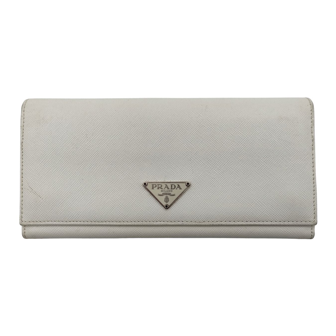 image of Prada Prada Prada Saffiano Long Wallet In White Leather, Women's