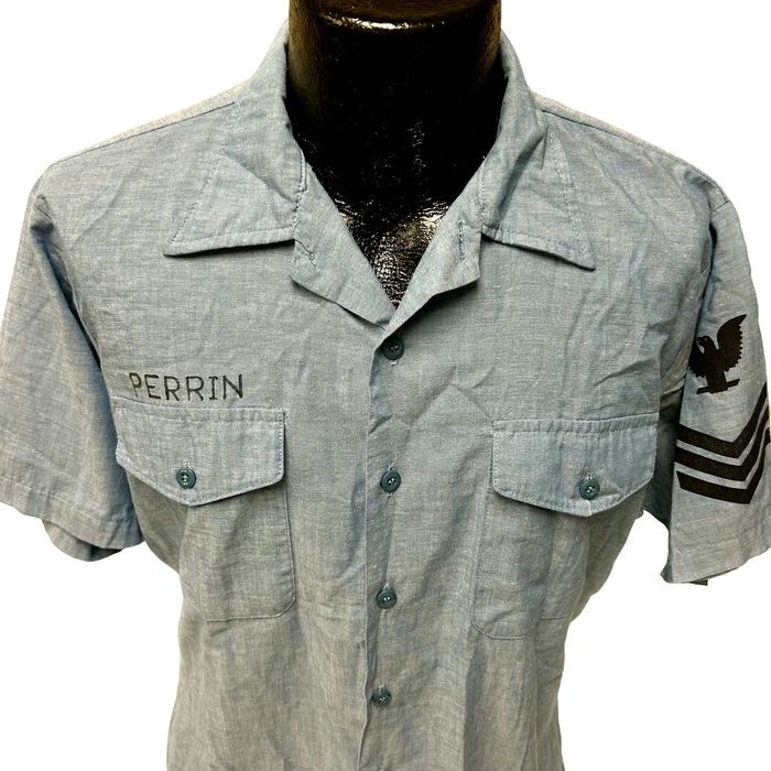 Unkwn 80's Navshirt CHAMBRAY Military STENCIL USN Navy 50/50 Shirt