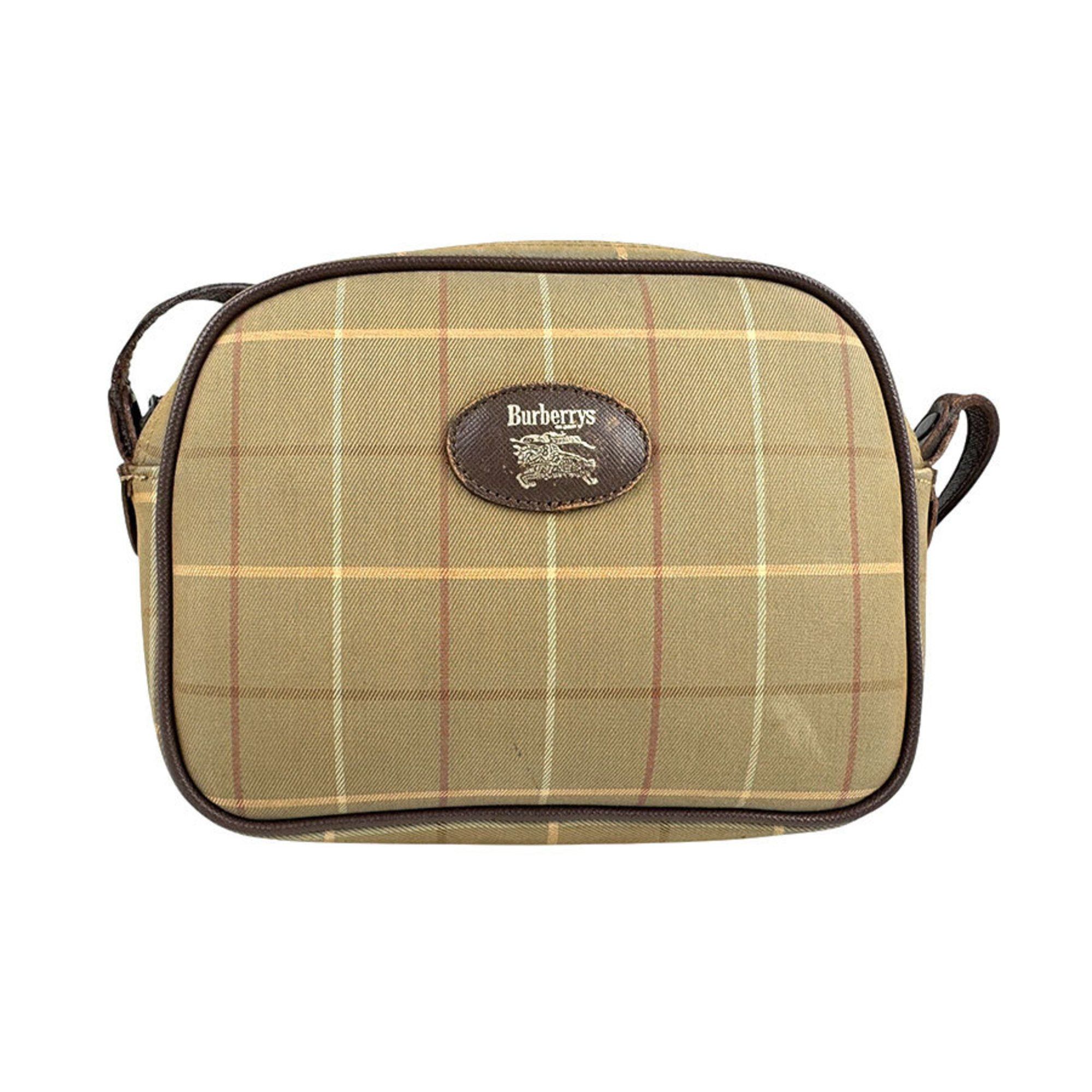 Burberrys Shoulder Bag Canvas Leather Khaki Beige Brown Women's Z4348