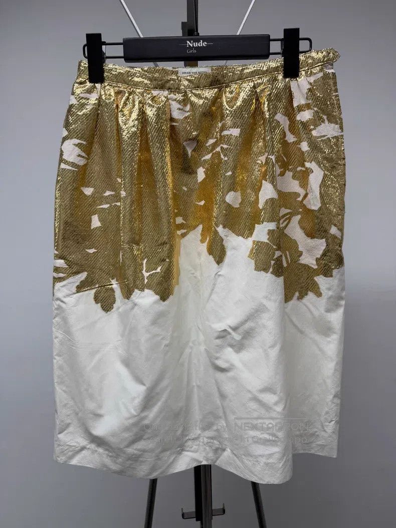 Dries Van Noten Dries Van Noten Gold Foil Floral Printed Midi Skirt Size 35" - 1 Thumbnail