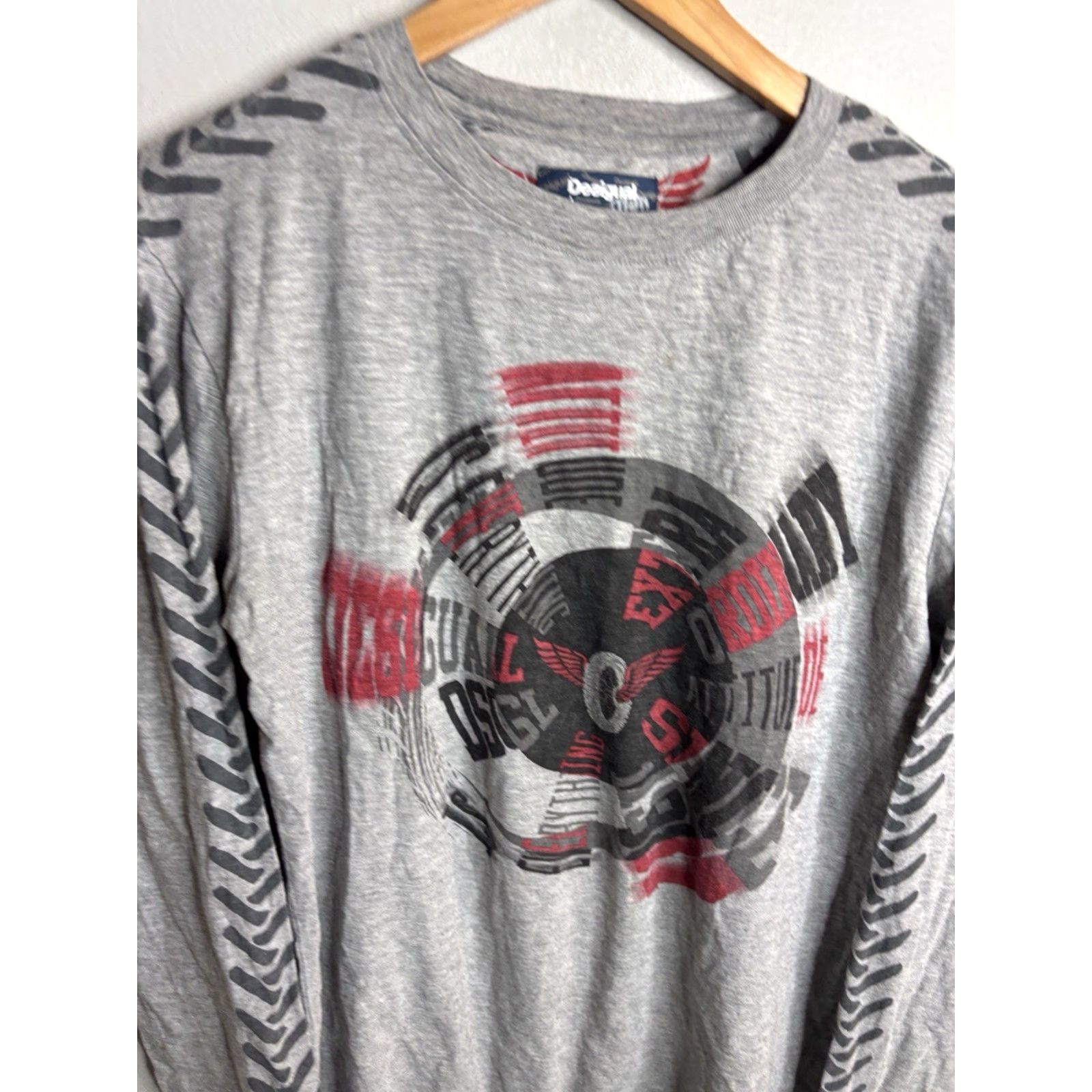 Desigual Desigual Shirt Mens L Gray Graphic Long Sleeve Y2K Print Cotton Size US L / EU 52-54 / 3 - 3 Thumbnail