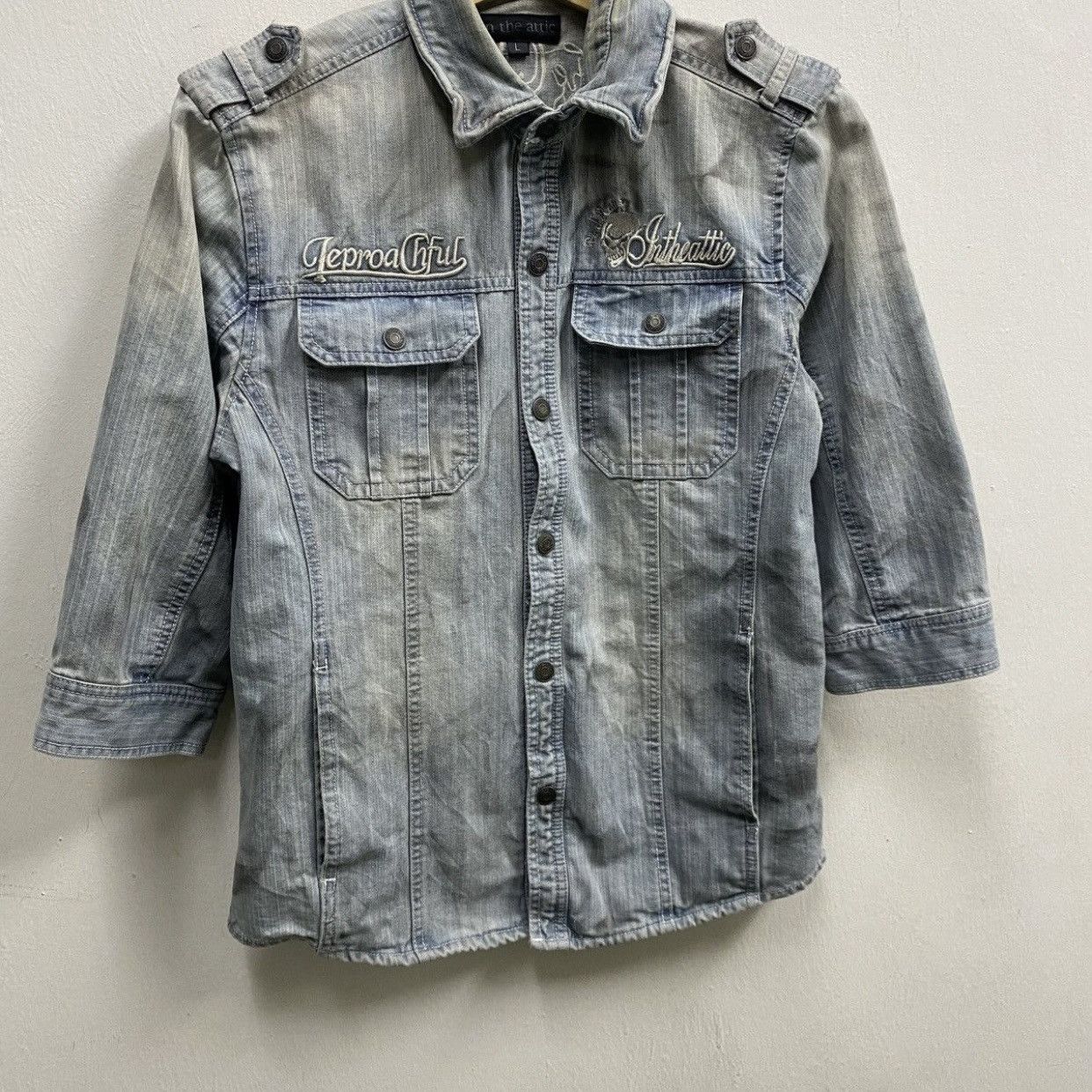 In The Attic IN THE ATTIC Japanese Brand Y2K Grunge Distressed DenimShirt Size US M / EU 48-50 / 2 - 4 Thumbnail