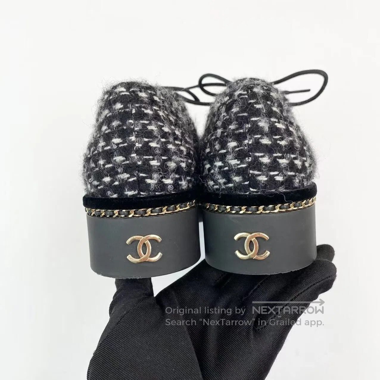 Chanel Chanel Tweed chain gray and black color-blocking loafers| Size US 5.5 / IT 35.5 - 5 Thumbnail