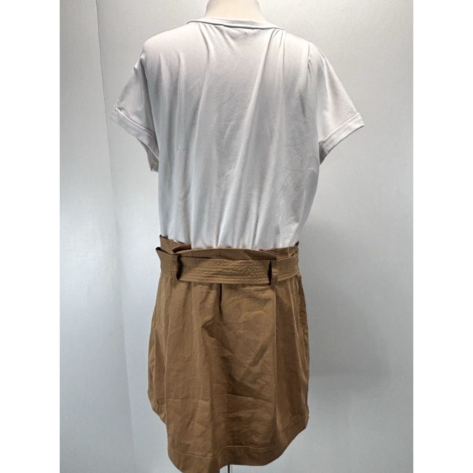 Veronica Beard VERONICA BEARD Melany Layered Look Dress Women's XL Belted Short Sleeve White Brown Mini Dress: Regular Size, Casual 2020s Size XL / US 12-14 / IT 48-50 - 3 Thumbnail