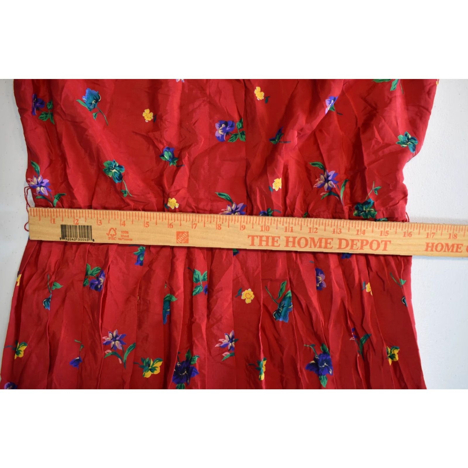 Fay VINTAGE Leslie Fay Dress Pleated Floral Midi Shirt Dress Small Red 8P Petite Waist Belted Short Sleeve Women Size S / US 4 / IT 40 - 7 Thumbnail