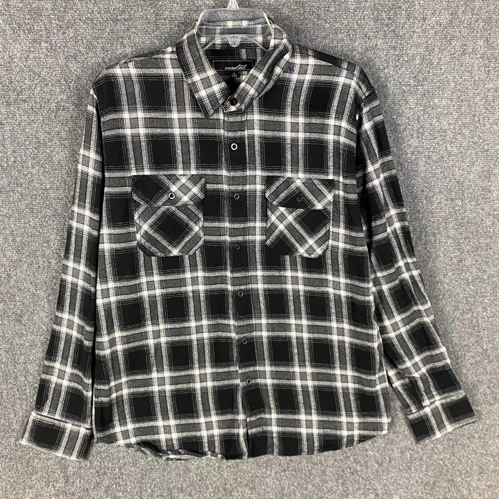 Other Costal Flannel Men's Large Plaid Black White 100% Cotton L Size US L / EU 52-54 / 3 - 1 Thumbnail