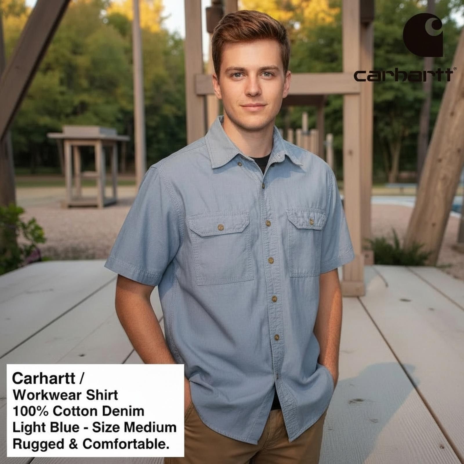 Carhartt Carhartt Light Blue Denim Workwear Shirt, Size Medium Size US M / EU 48-50 / 2 - 2 Thumbnail