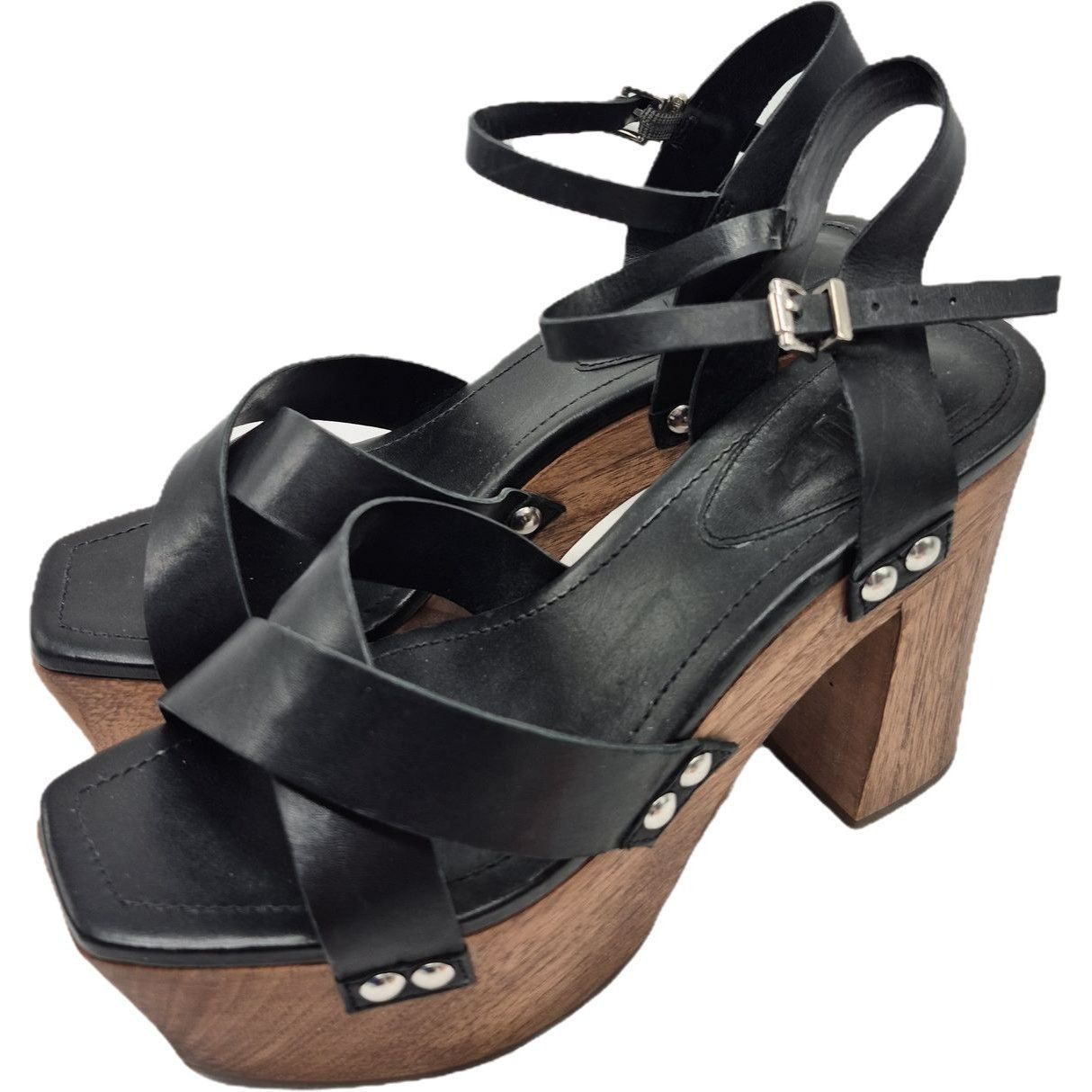 SCHUTZ Schutz Gaylah Black Platform Sandals Block Heels Women's 7.5 Size US 7.5 / IT 37.5 - 9 Thumbnail