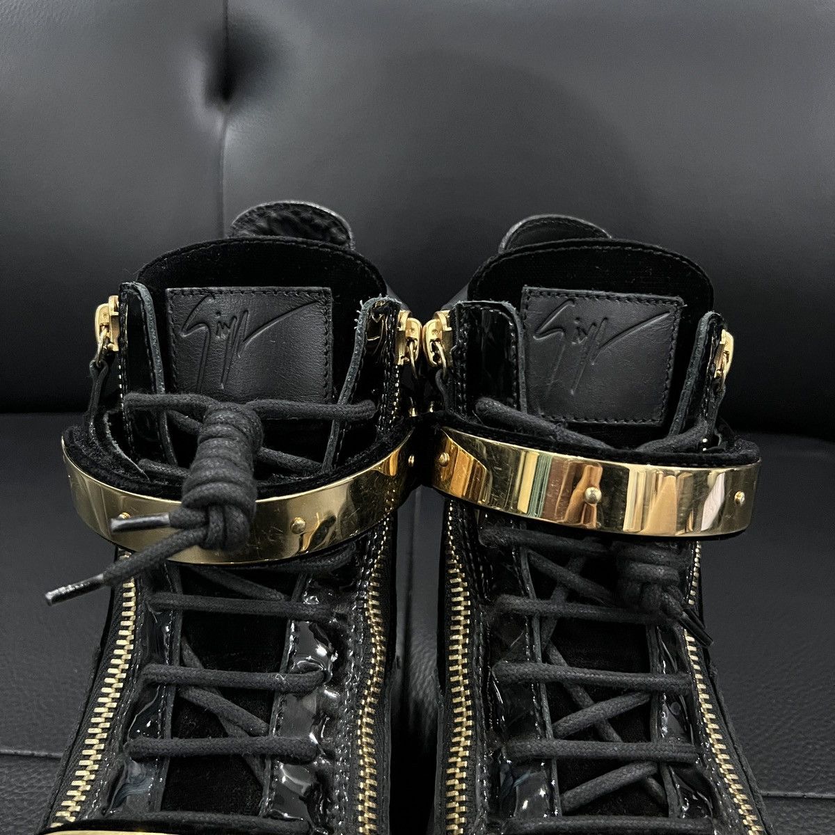 Giuseppe Zanotti Giuseppe Zanotti GZ Double Buckle Patent Silk High Tops Size US 7 / IT 37 - 9 Thumbnail