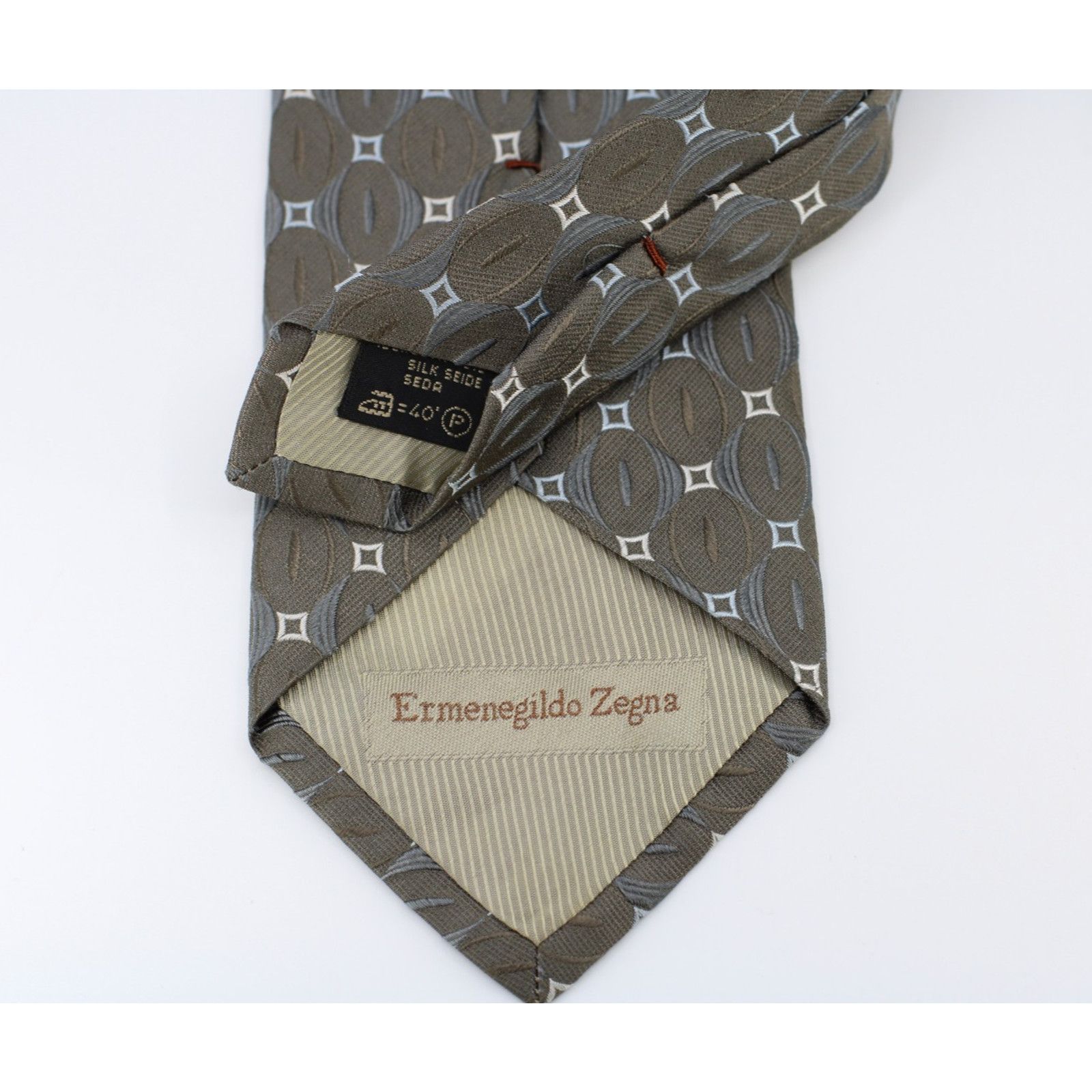 Ermenegildo Zegna New ERMENEGILDO ZEGNA Grey Geometric Print Silk Tie 58" Size ONE SIZE - 4 Thumbnail