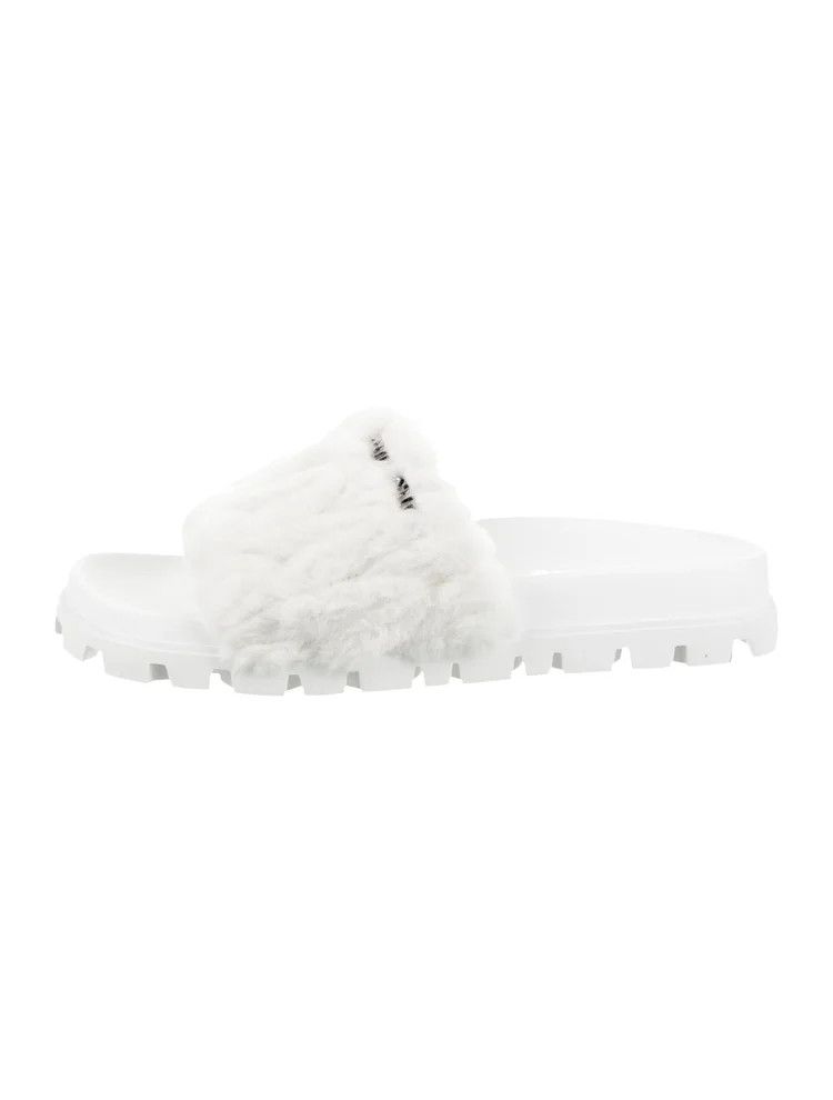 Miu Miu o1B3y1r0526 Shearling Slides in White Size US 11 / IT 41 - 1 Thumbnail