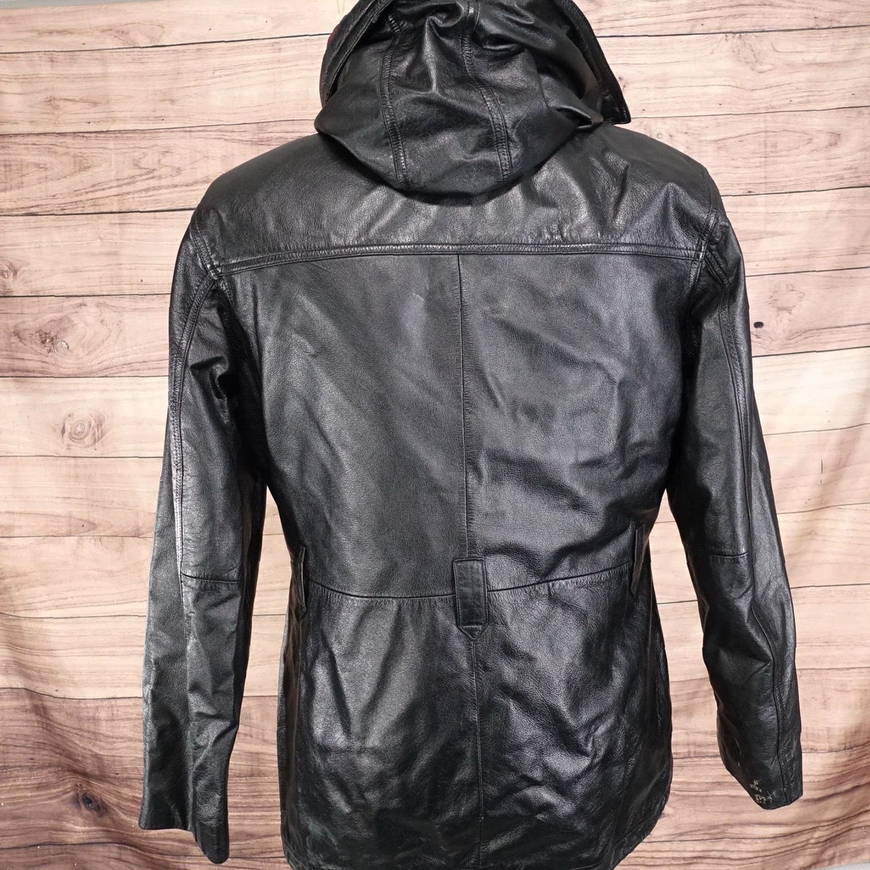 Vintage Wilsons Leather Jacket Mens Large Black Hooded Thinsulate 3M Zip Parka Size US L / EU 52-54 / 3 - 7 Thumbnail