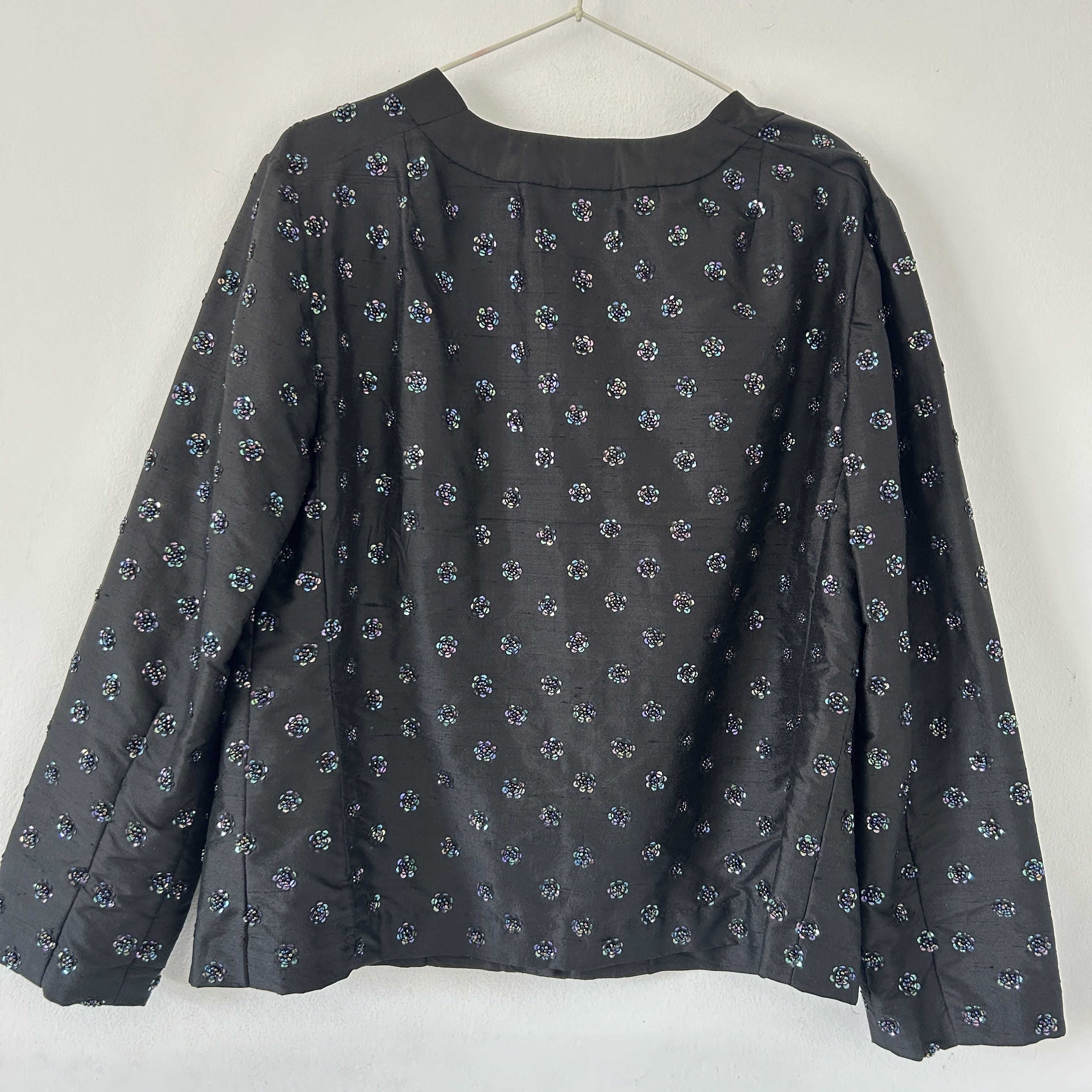 Vintage Vintage 80s party embellished floral silk black blazer Size L / US 10 / IT 46 - 8 Thumbnail