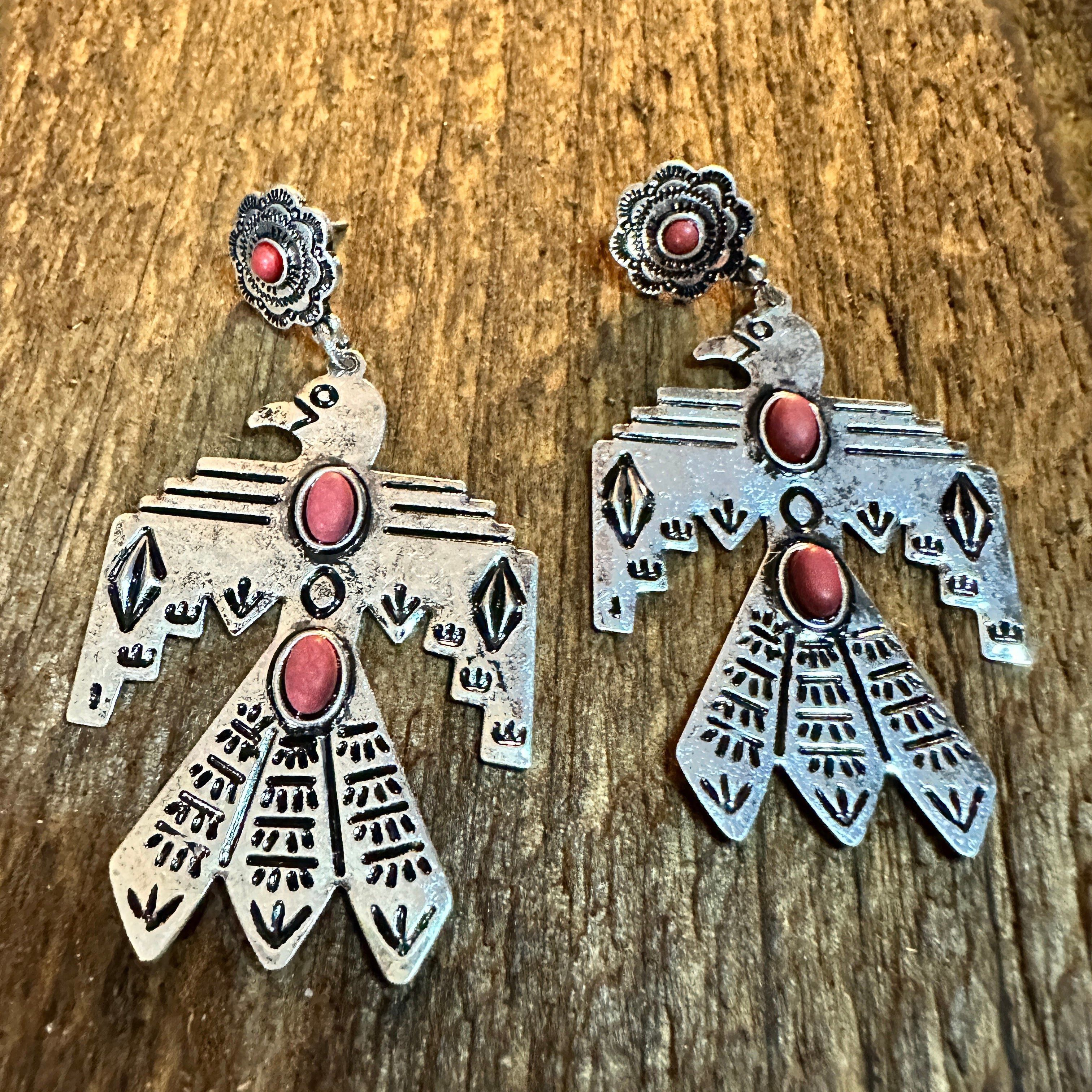 Other Metal Native Thunderbird Post Dangle Earrings in Red Size ONE SIZE - 5 Thumbnail