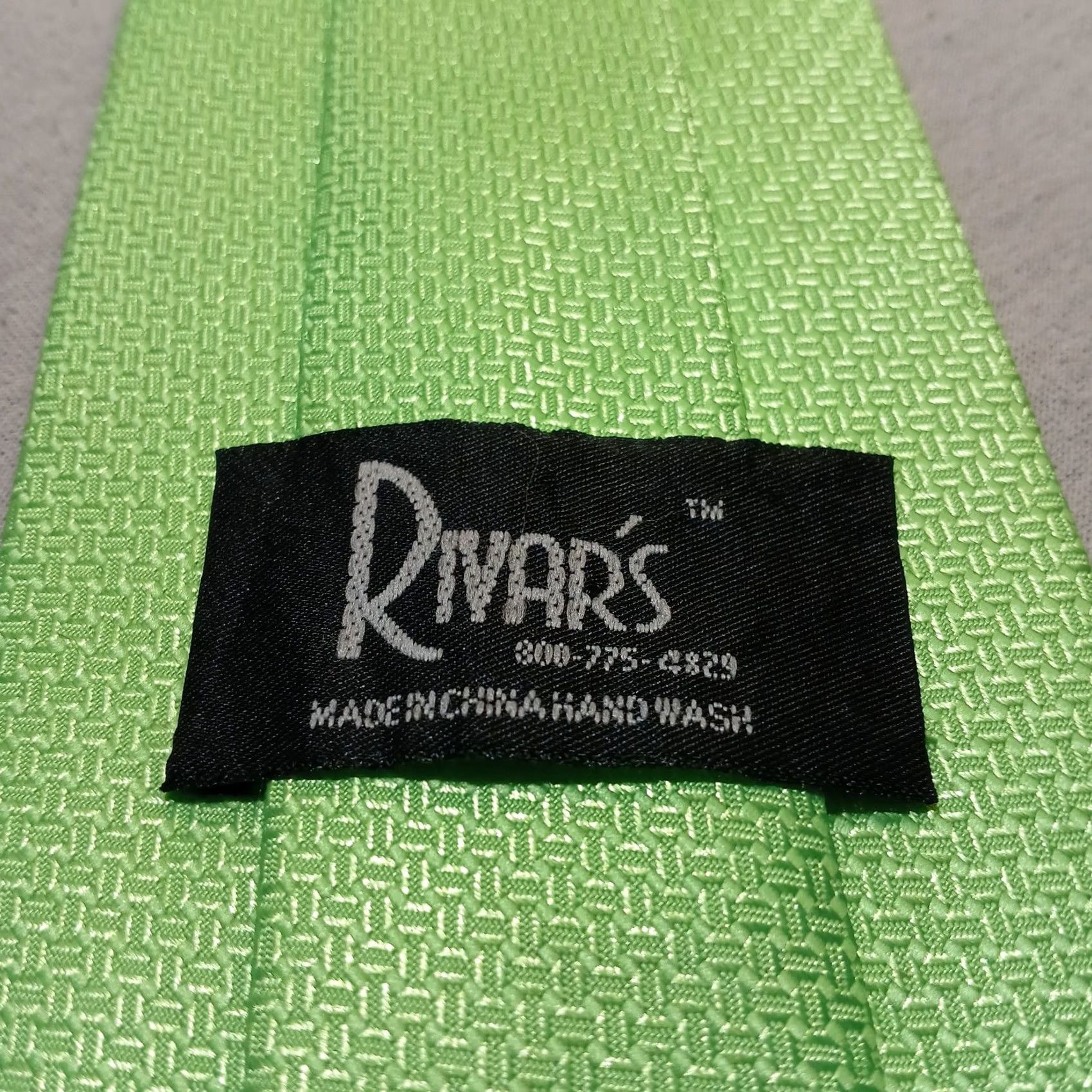 Vintage Rivar's Men's Necktie 100% Polyester Neon Green Tie 58" x 3.75" Solid Wedding Adjustable Handmade Men Tie Green Size ONE SIZE - 4 Thumbnail