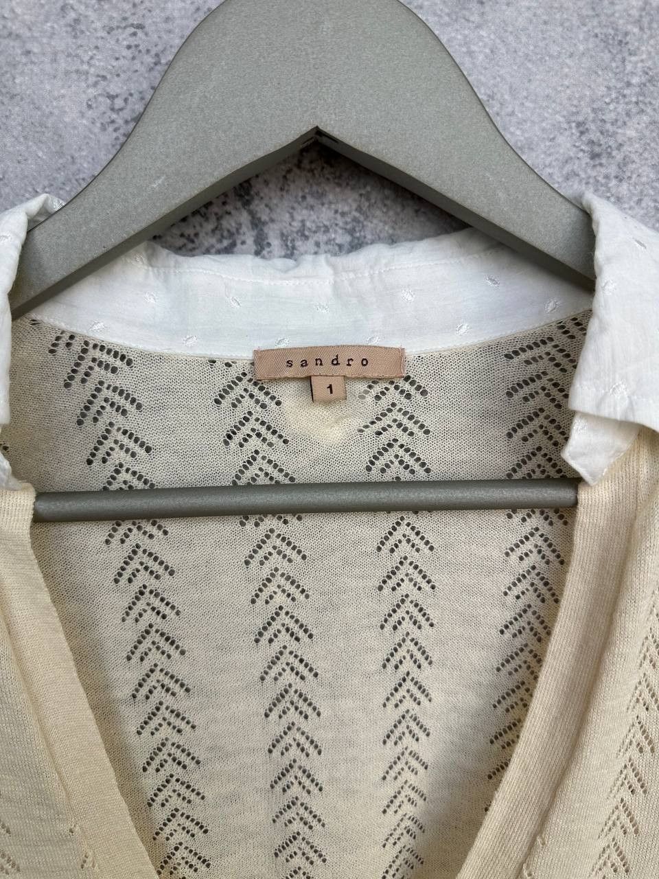 Sandro Sandro Paris Linen Pointelle Knit Sweater Shirt Collar Size S / US 4 / IT 40 - 10 Thumbnail