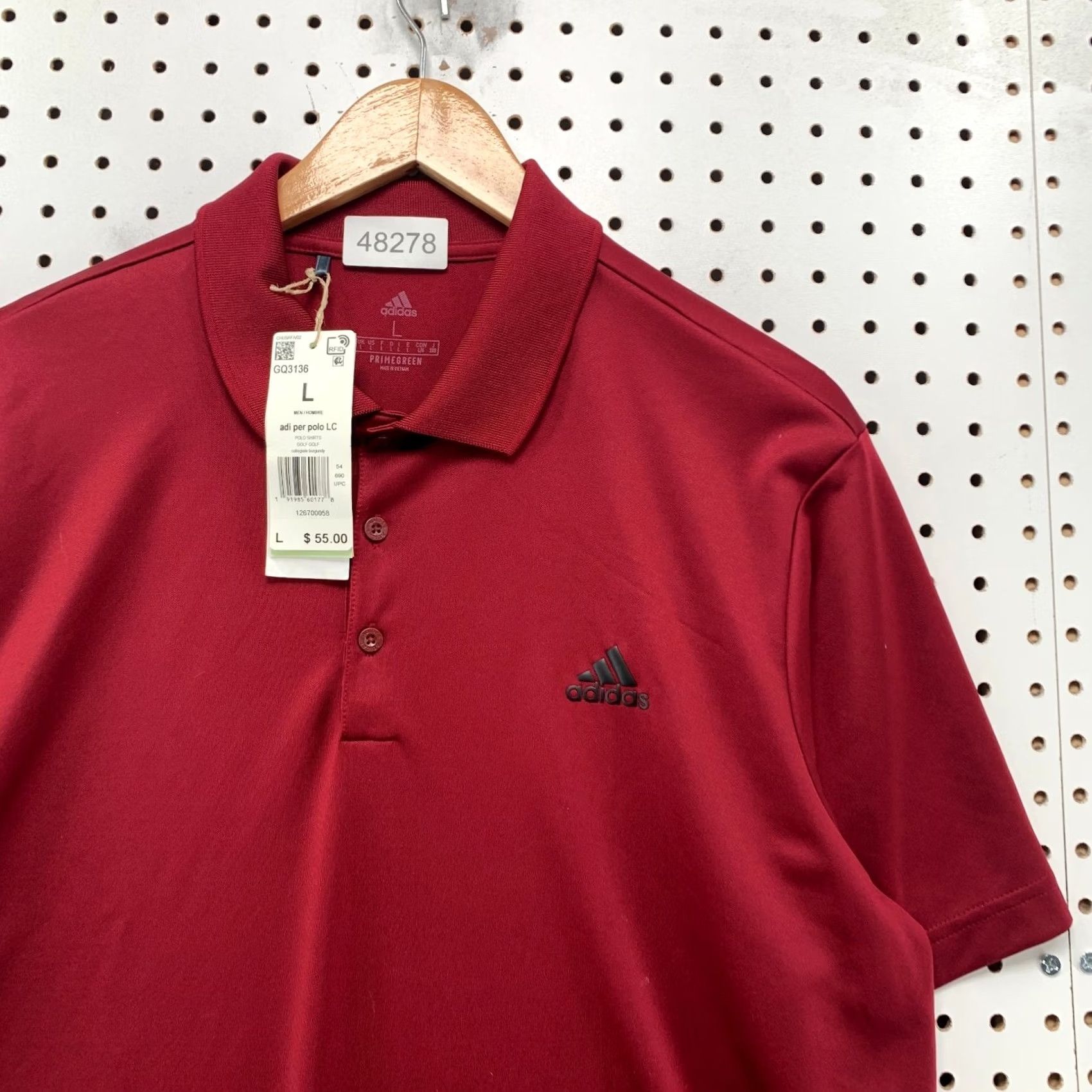 Adidas ADIDAS Polo Shirt Mens Large Red Primegreen Short Sleeve Button Up Polo Mens Red Primegreen Shirt Size US L / EU 52-54 / 3 - 7 Thumbnail