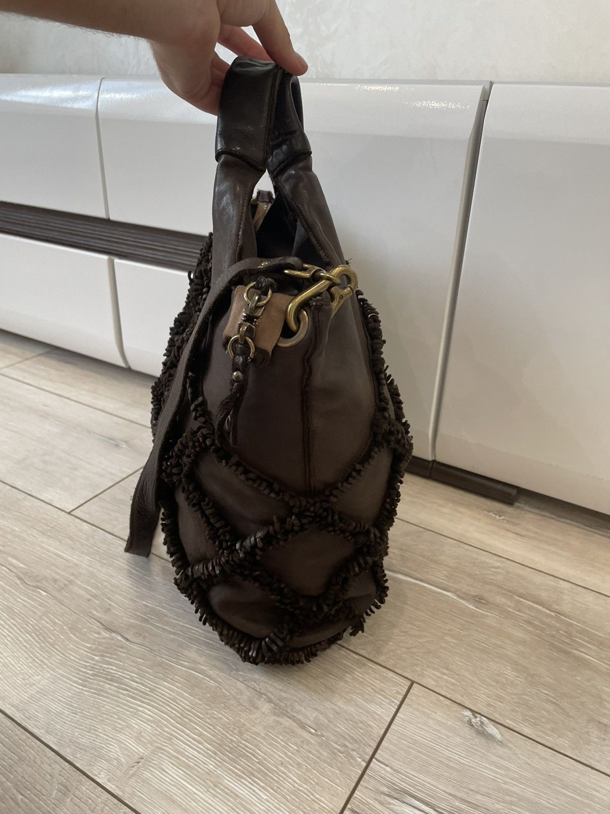 Leather × Vintage Errelleventidue Large Brown Fringed Made In Italy Size ONE SIZE - 3 Thumbnail