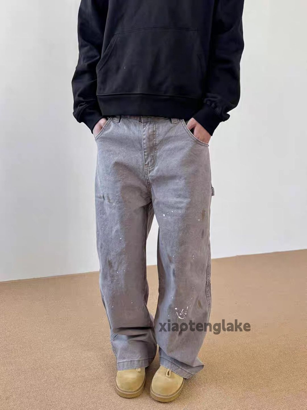 Designer Unisex washed faded loose baggy hiphop Carpenter pants Size US 32 / EU 48 - 2 Thumbnail