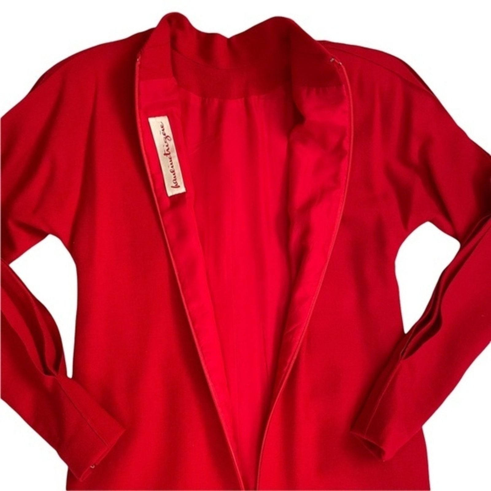 Vintage Pauline Trigère Couture Red High-Necked Dolman Sleeve Dress Size M / US 6-8 / IT 42-44 - 6 Thumbnail