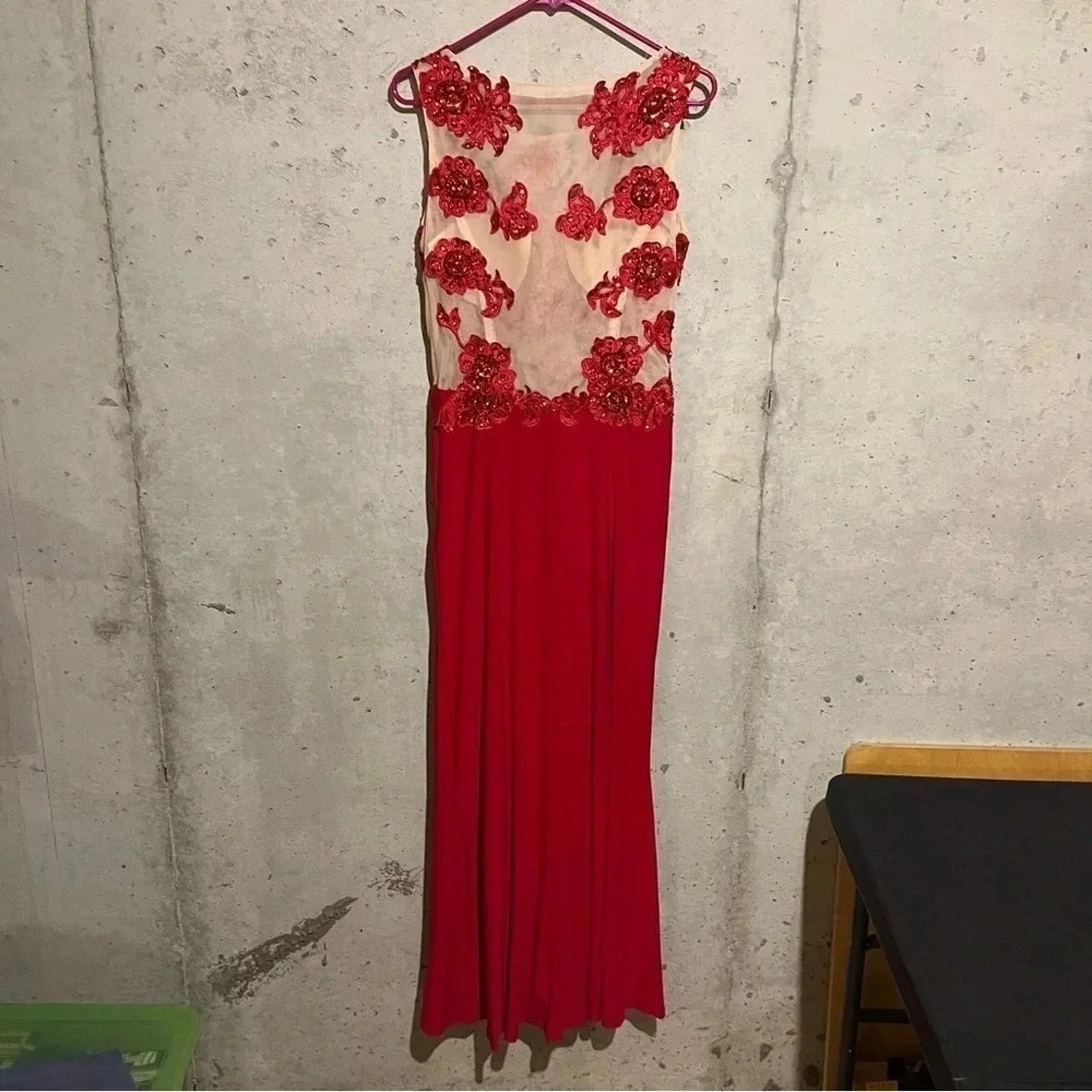 Other Nina Nischelle Red Floral Sheer Cocktail Prom Dress Sz 12 Size XL / US 12-14 / IT 48-50 - 4 Thumbnail