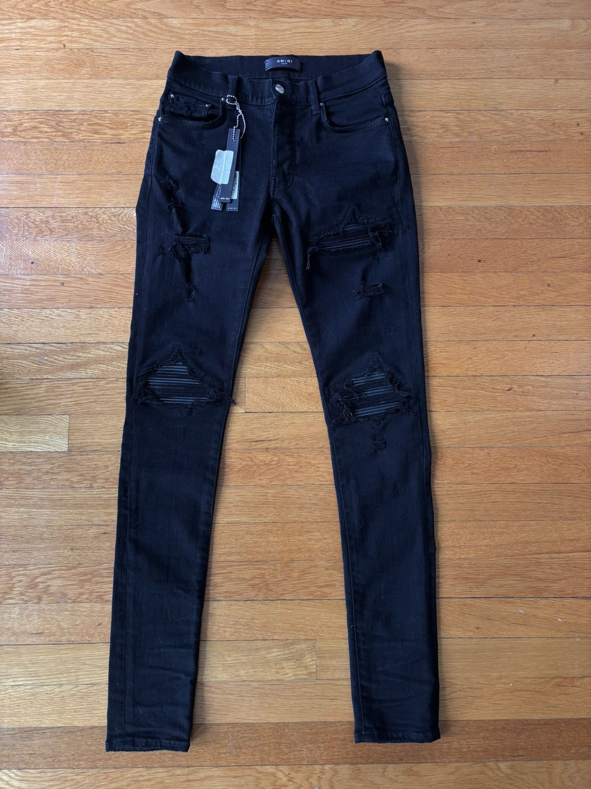Amiri Amiri MX1 Silver Patch Black Denim Jeans Size 29 | Grailed