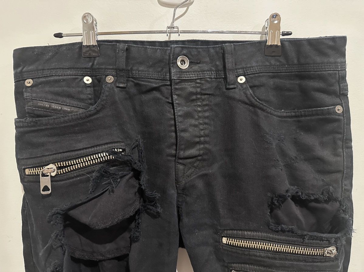 Diesel Black Gold Diesel Distressed Waxed Biker Zip Denim Jeans Size US 32 / EU 48 - 4 Thumbnail