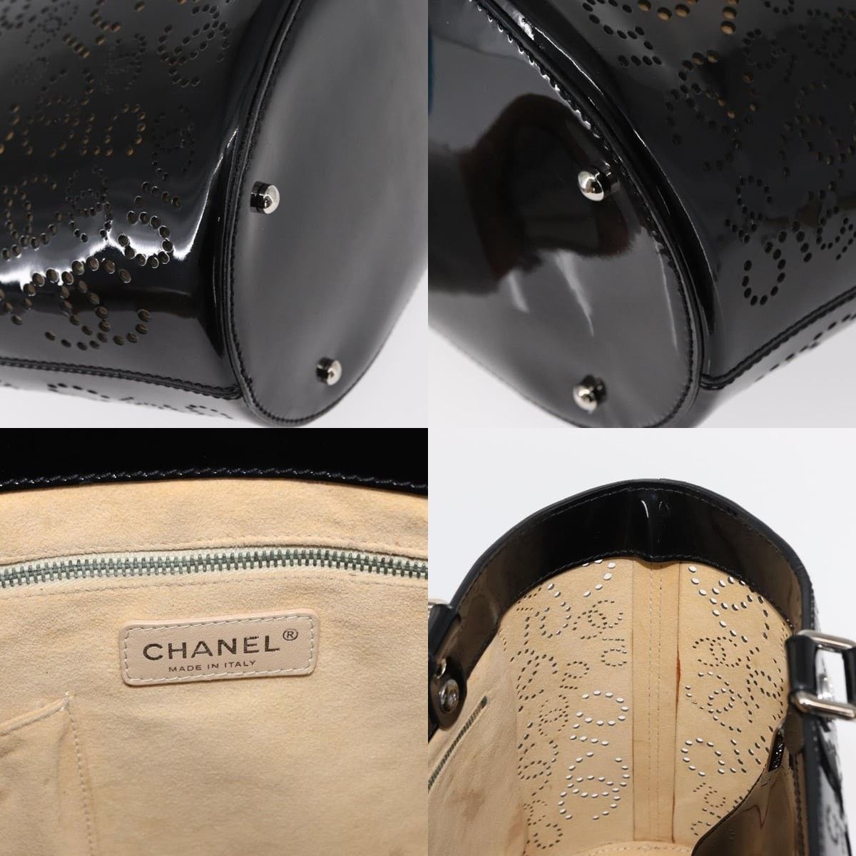Chanel Chanel Punching Handbag Enamel Black Silver CC Size ONE SIZE - 6 Thumbnail