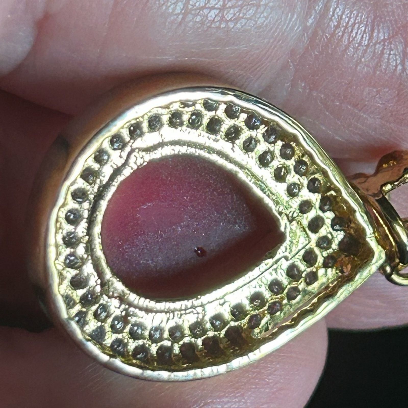 Vintage Teardrop natural oriental ruby cz halo gold vermeil pendant Size ONE SIZE - 14 Thumbnail