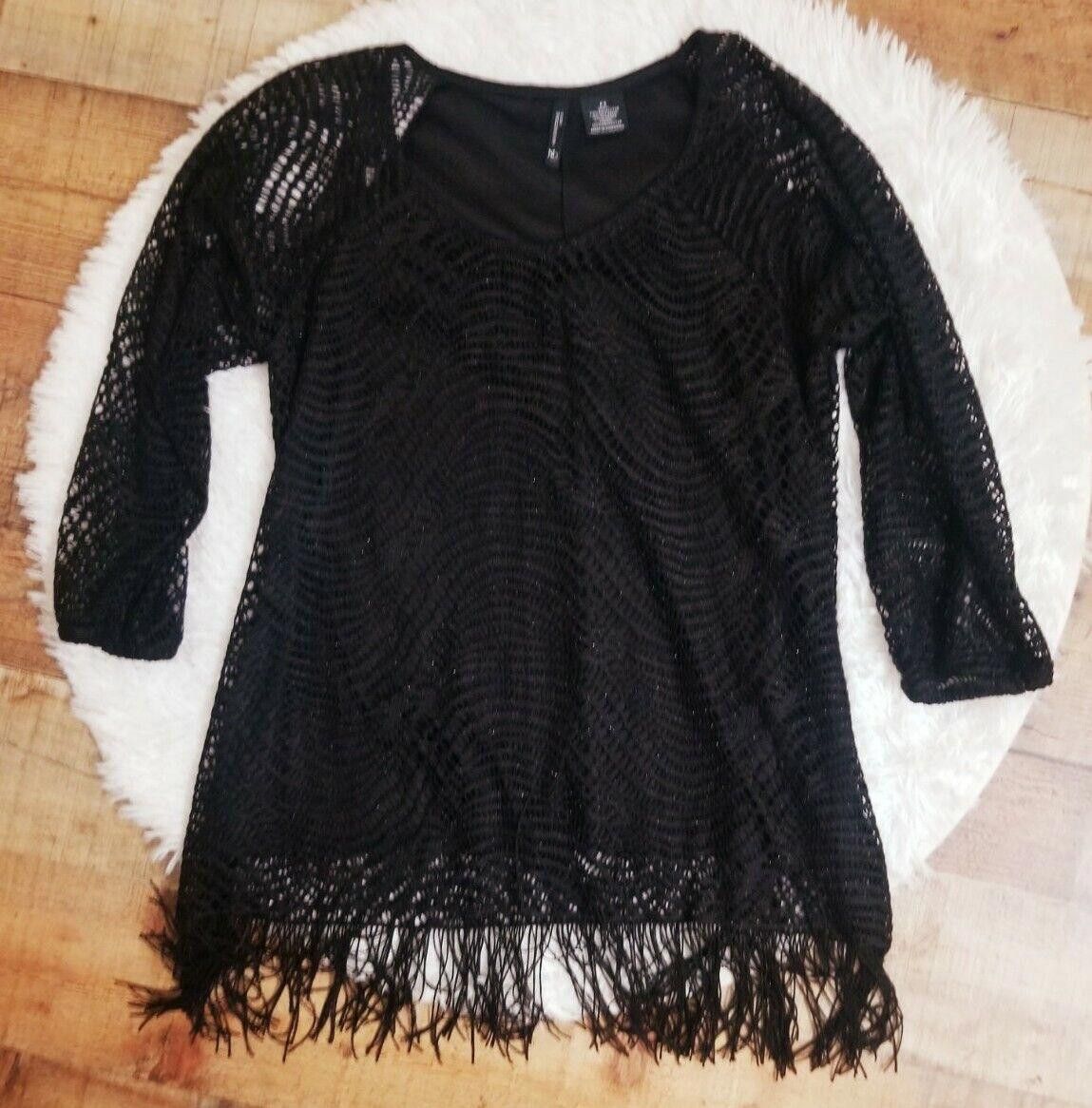 Designer New Directions Top Petite Small Black Fringe Glitter Ps 3/4 Size S / US 4 / IT 40 - 1 Thumbnail