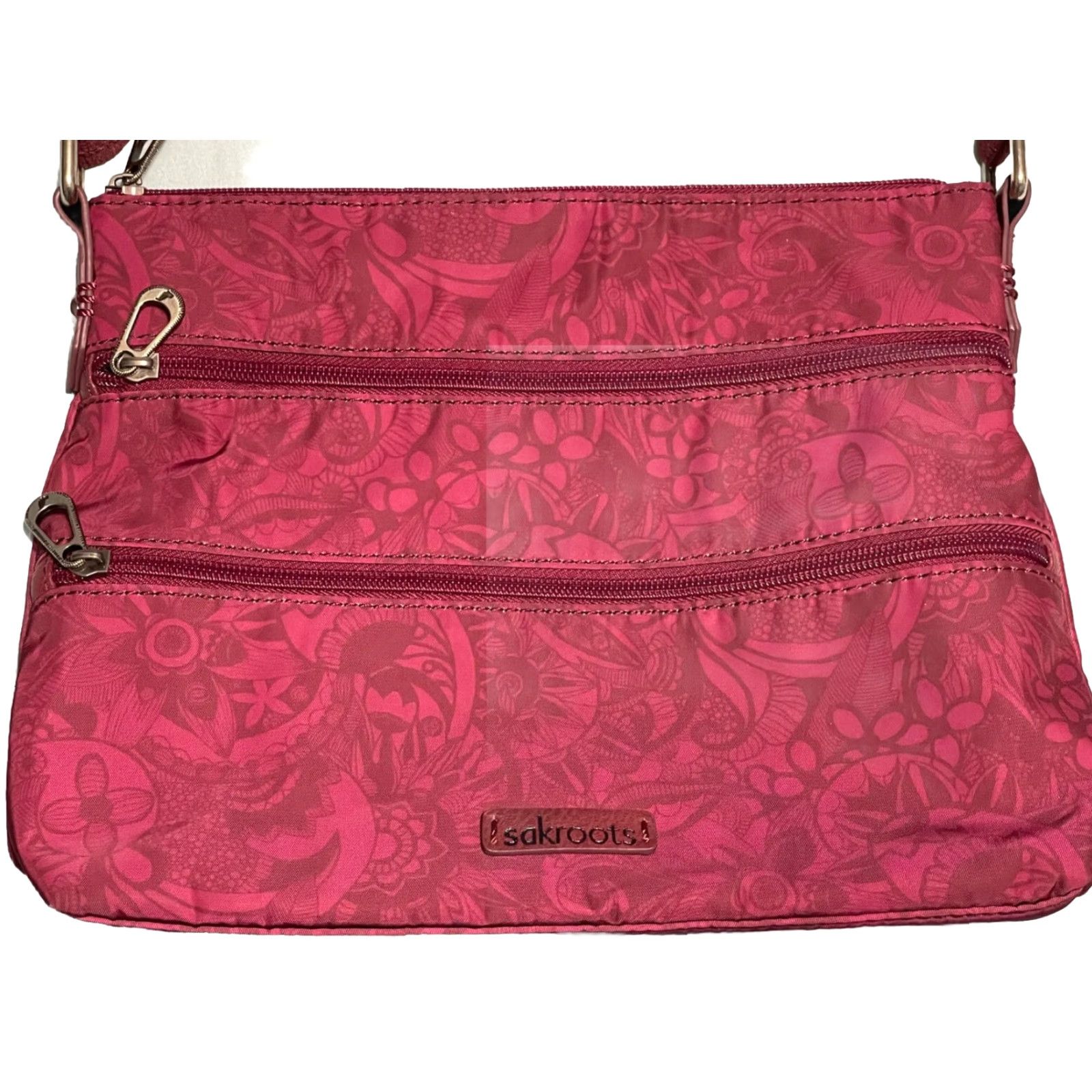 Vintage Sakroots Crossbody Bag Women Red Eco-Twill Spirit Desert Floral Zip 9in Medium Adjustable Strap Size ONE SIZE - 2 Thumbnail