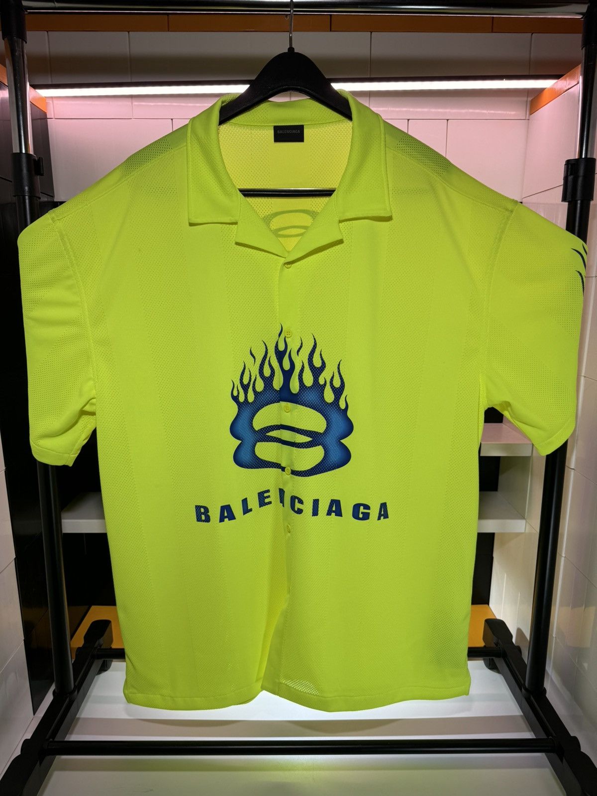 Balenciaga Balenciaga Fluo Yellow Striped Mesh Shirt Size L Size US L / EU 52-54 / 3 - 4 Thumbnail