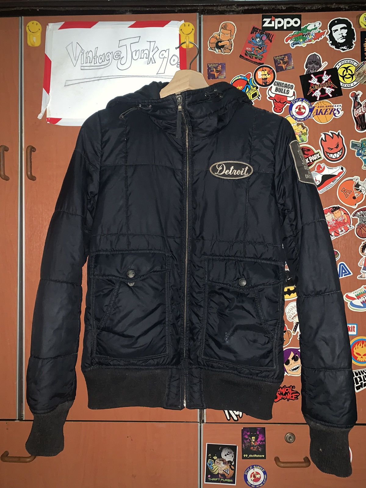 image of OG Detroit Hysteric Glamour Puffer Hoodie Jacket in Black, Men's (Size Small)