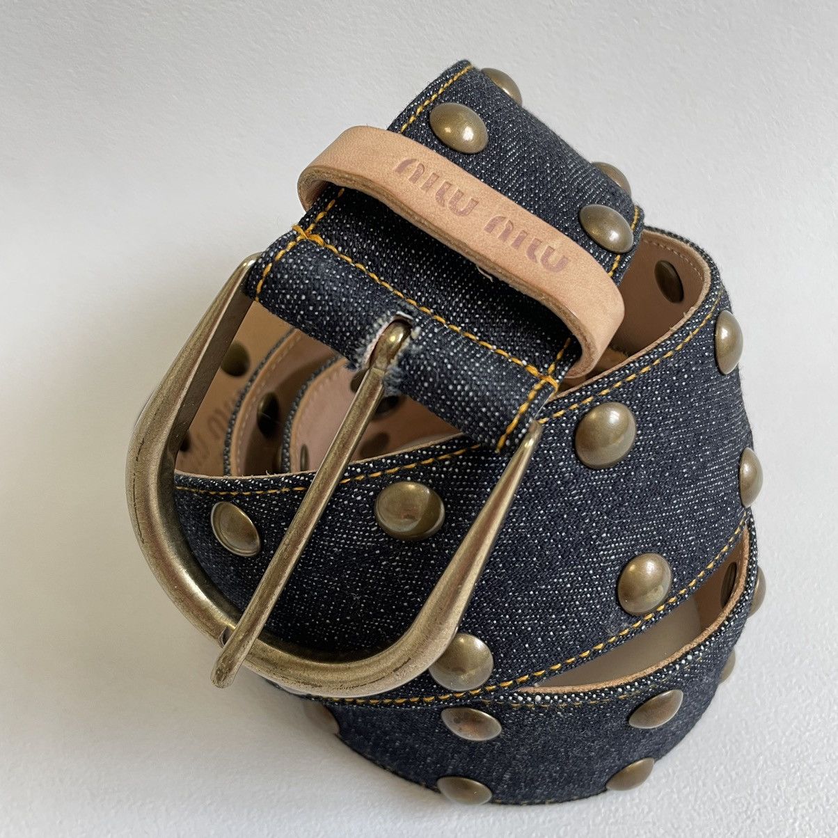 Miu Miu Mid 2000s Blue Studded Denim Belt Size 32 - 4 Thumbnail